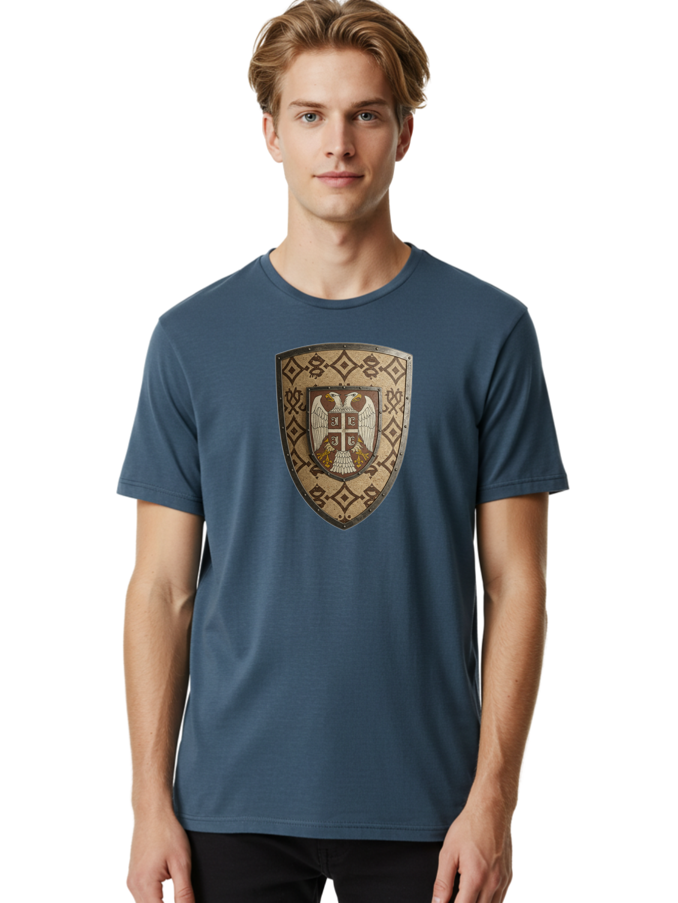 Shield-With-Double-Headed-Eagle Men'S Graphic Tee, 100% Cotton, Comfortable Casual Summer Wear, Machine Washable, Vintage Camera, Old Camera, Antique Camera, Black Camera, Classic Photography, Photography Equipment, Nostalgic Device, Bah099