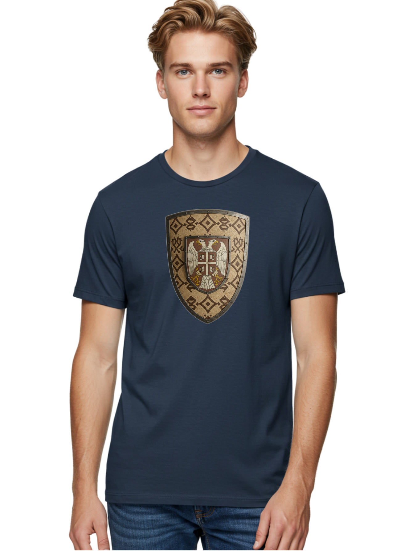 Shield-With-Double-Headed-Eagle Men'S Graphic Tee, 100% Cotton, Comfortable Casual Summer Wear, Machine Washable, Vintage Camera, Old Camera, Antique Camera, Black Camera, Classic Photography, Photography Equipment, Nostalgic Device, Bah099