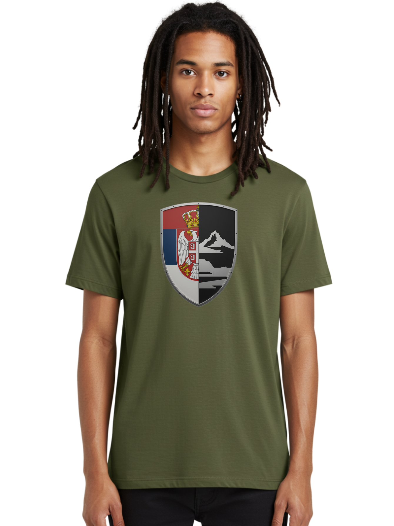 Shield-With-Eagle-And-Mountain Men'S Graphic Tee, 100% Cotton, Comfortable Casual Summer Wear, Machine Washable, Vintage Camera, Old Camera, Antique Camera, Black Camera, Classic Photography, Photography Equipment, Nostalgic Device, Bah100
