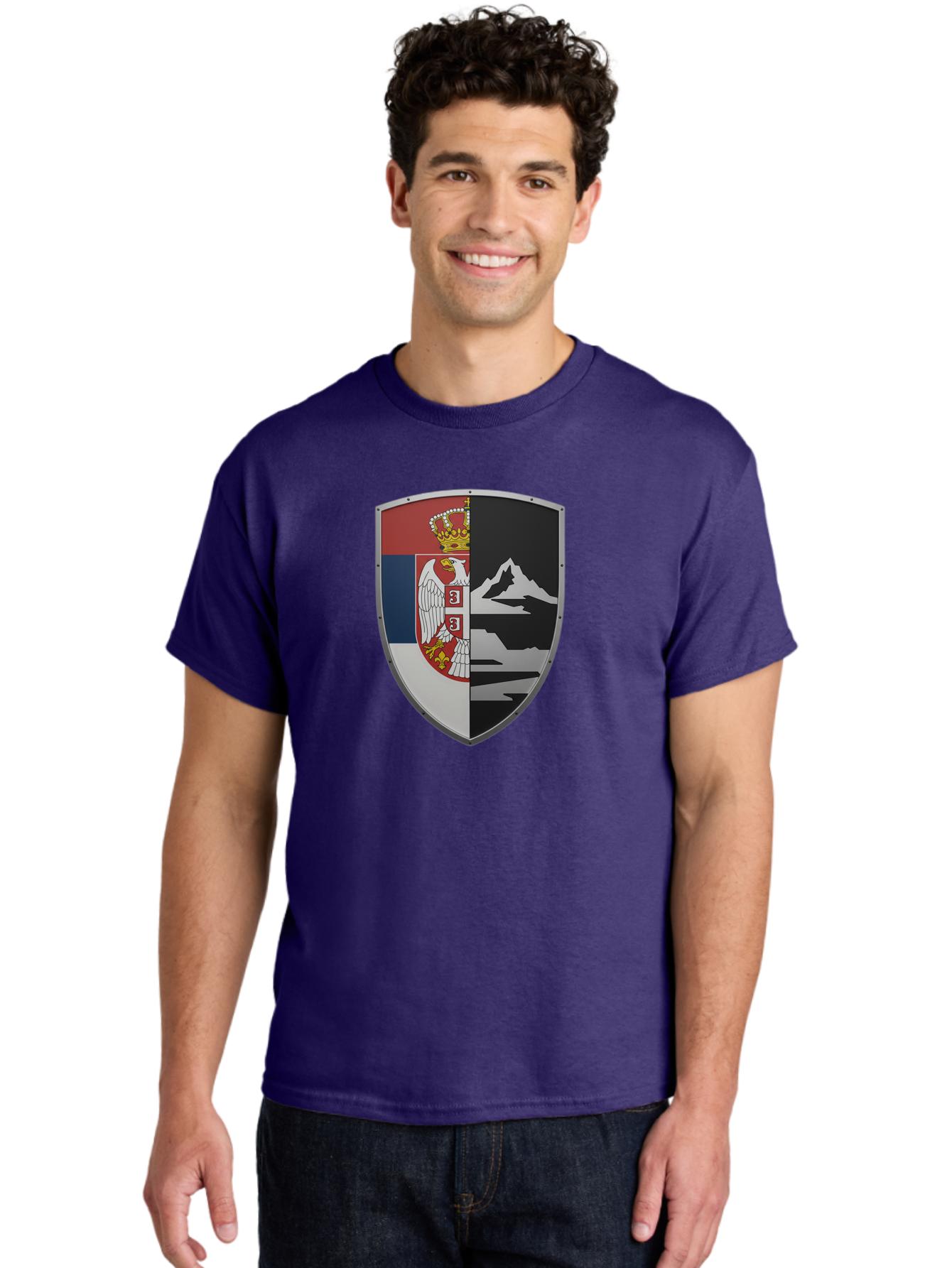 Shield-With-Eagle-And-Mountain Men'S Graphic Tee, 100% Cotton, Comfortable Casual Summer Wear, Machine Washable, Vintage Camera, Old Camera, Antique Camera, Black Camera, Classic Photography, Photography Equipment, Nostalgic Device, Bah100