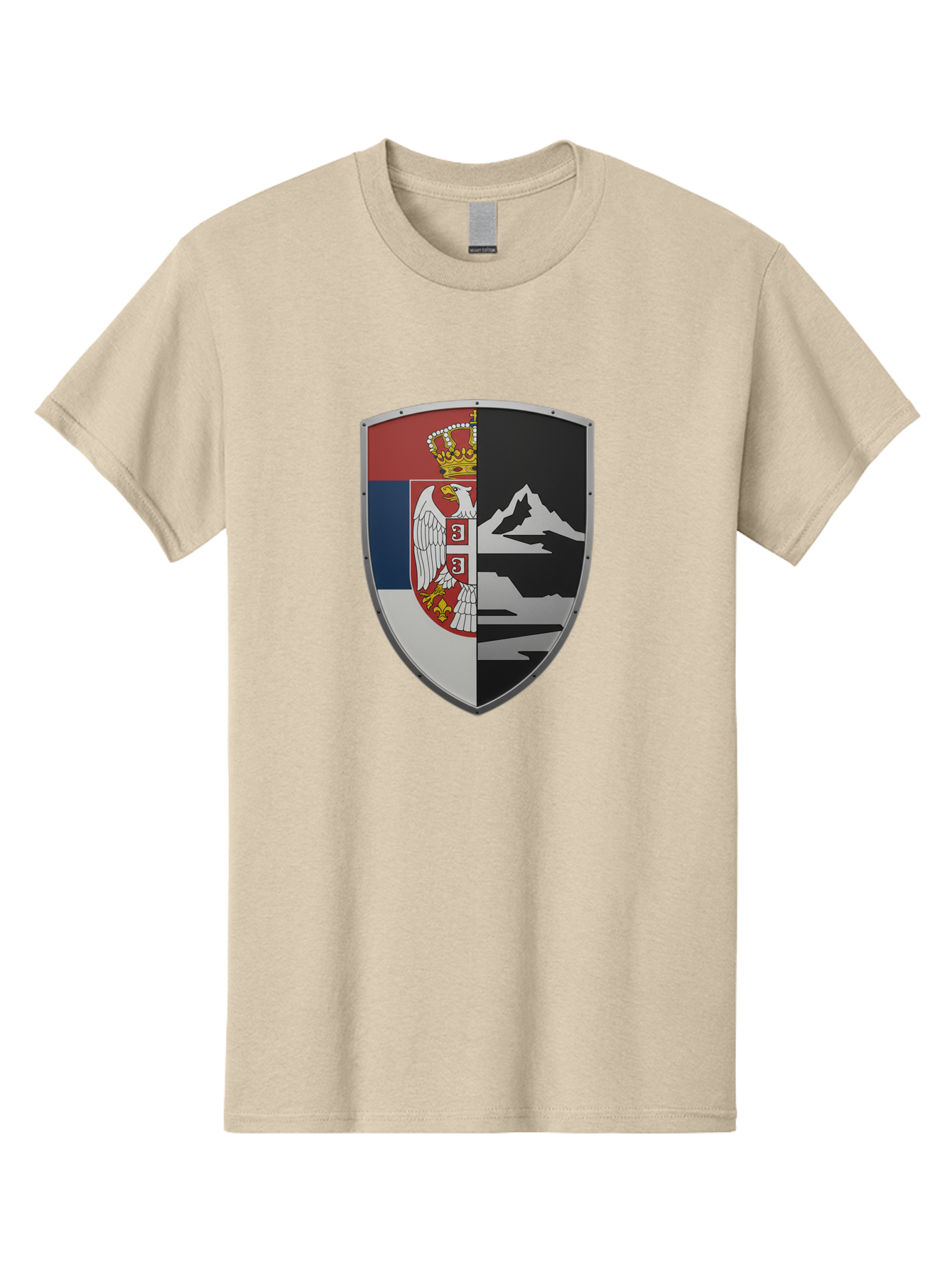 Shield-With-Eagle-And-Mountain Men'S Graphic Tee, 100% Cotton, Comfortable Casual Summer Wear, Machine Washable, Vintage Camera, Old Camera, Antique Camera, Black Camera, Classic Photography, Photography Equipment, Nostalgic Device, Bah100