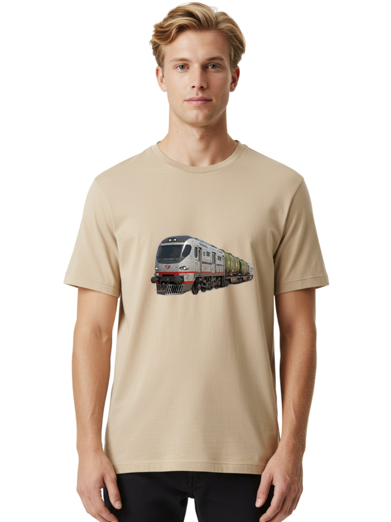 Silver-Train-With-Tank-Cars Men'S Graphic Tee, 100% Cotton, Comfortable Casual Summer Wear, Machine Washable, Vintage Camera, Old Camera, Antique Camera, Black Camera, Classic Photography, Photography Equipment, Nostalgic Device, Film Camera, Bah120