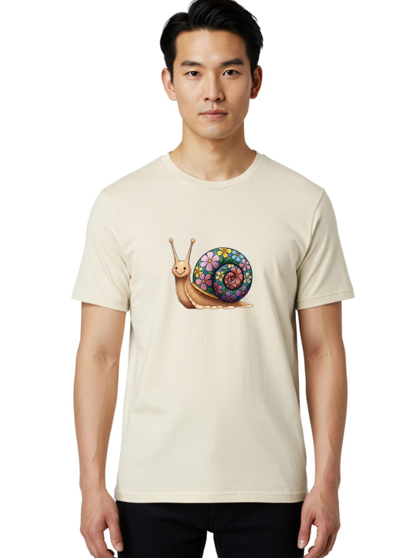 Snail-With-Flowers-1 Men'S Graphic Tee, 100% Cotton, Comfortable Casual Summer Wear, Machine Washable, Vintage Camera, Old Camera, Antique Camera, Black Camera, Classic Photography, Photography Equipment, Nostalgic Device, Film Camera, Bah139