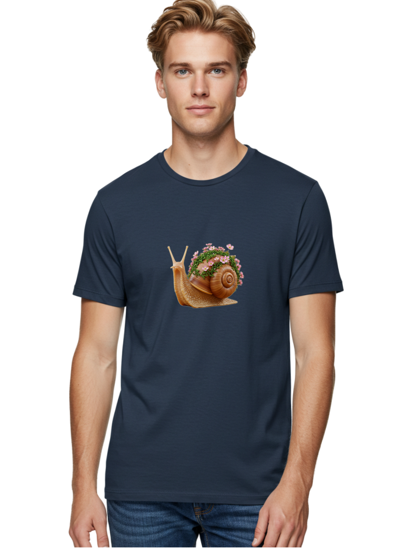 Snail-With-Flowers-2 Men'S Graphic Tee, 100% Cotton, Comfortable Casual Summer Wear, Machine Washable, Vintage Camera, Old Camera, Antique Camera, Black Camera, Classic Photography, Photography Equipment, Nostalgic Device, Film Camera, Bah140