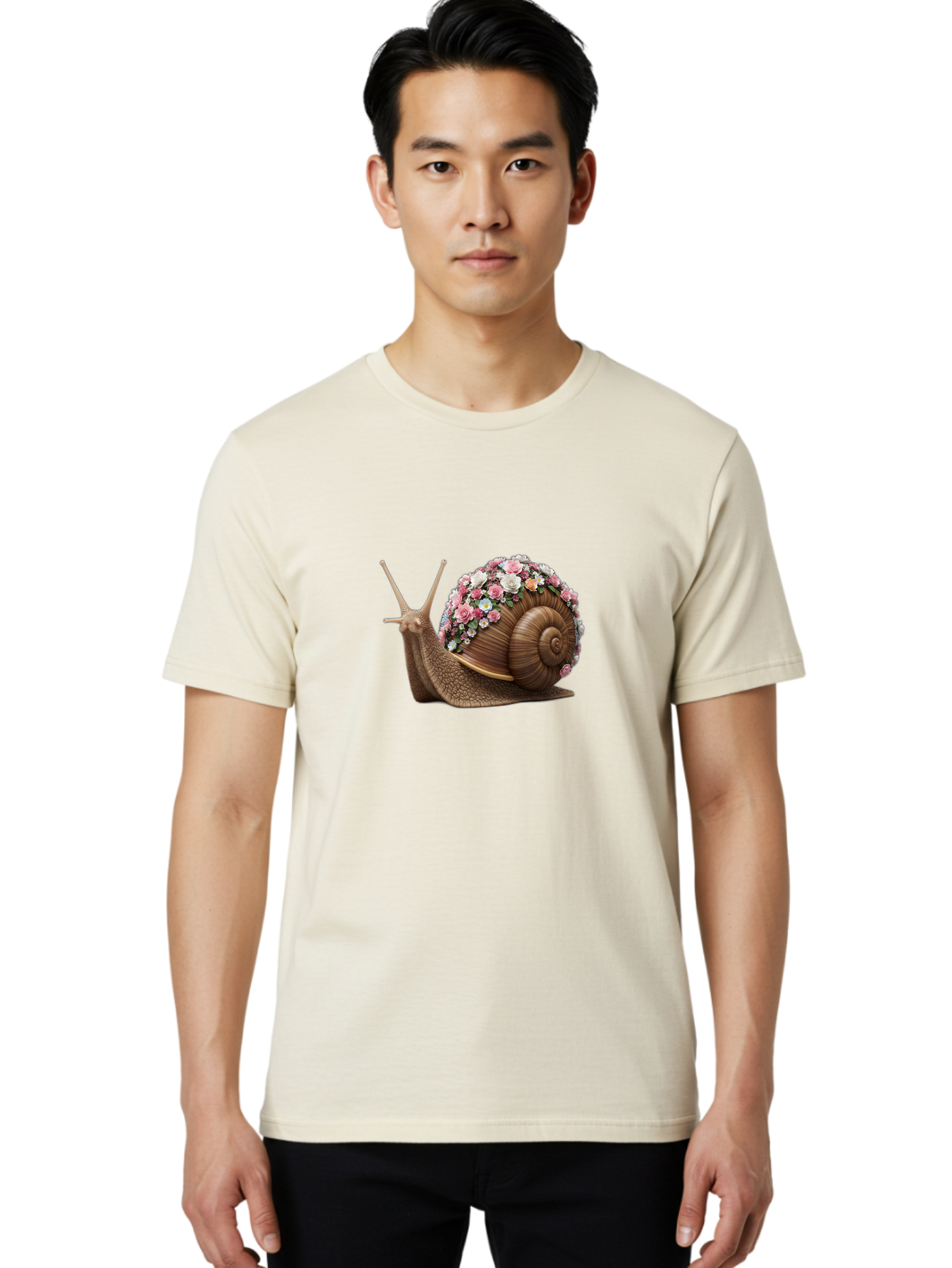 Snail-With-Flowers-4 Men'S Graphic Tee, 100% Cotton, Comfortable Casual Summer Wear, Machine Washable, Vintage Camera, Old Camera, Antique Camera, Black Camera, Classic Photography, Photography Equipment, Nostalgic Device, Film Camera, Bah142