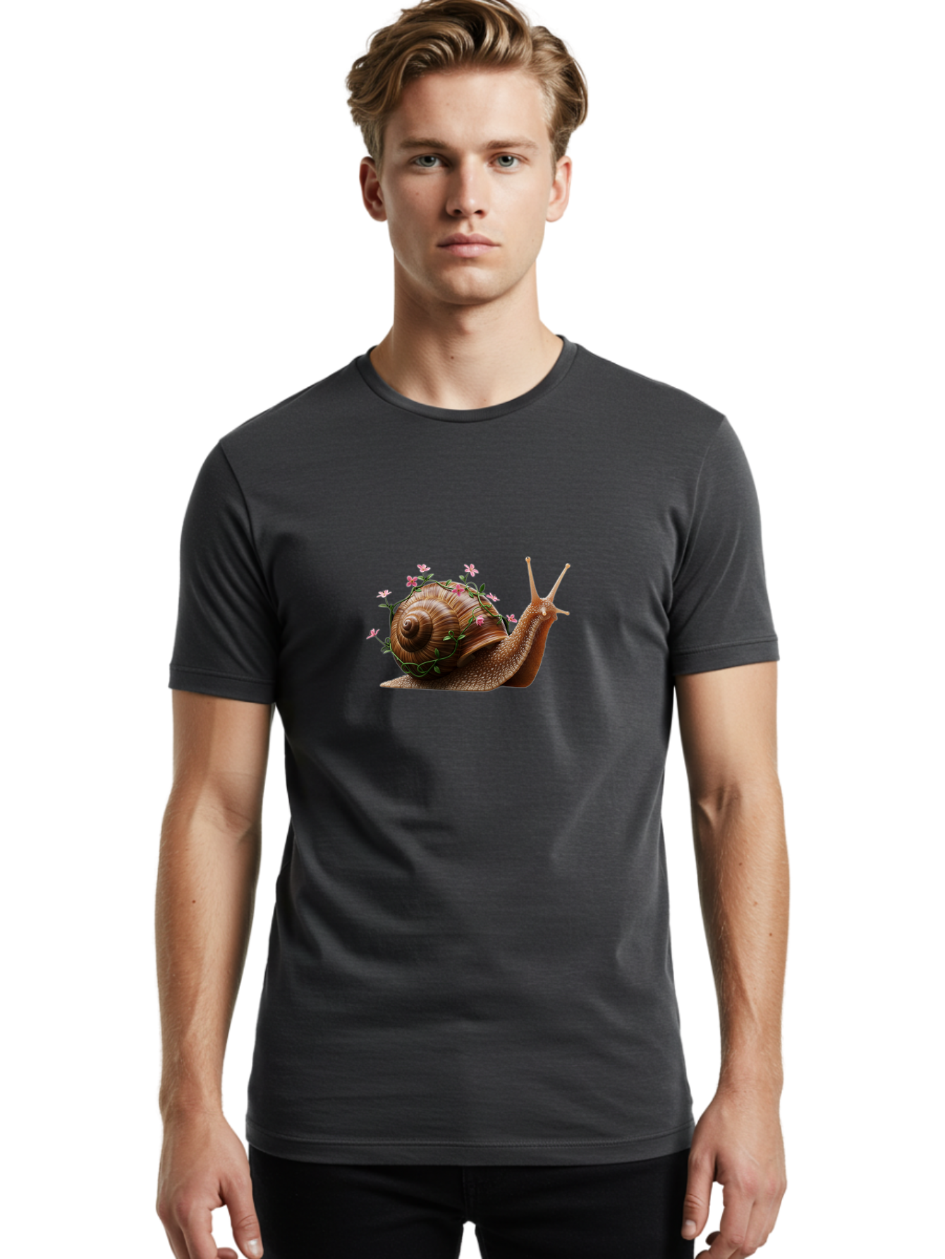 Snail-With-Flowers-5 Men'S Graphic Tee, 100% Cotton, Comfortable Casual Summer Wear, Machine Washable, Vintage Camera, Old Camera, Antique Camera, Black Camera, Classic Photography, Photography Equipment, Nostalgic Device, Film Camera, Bah143
