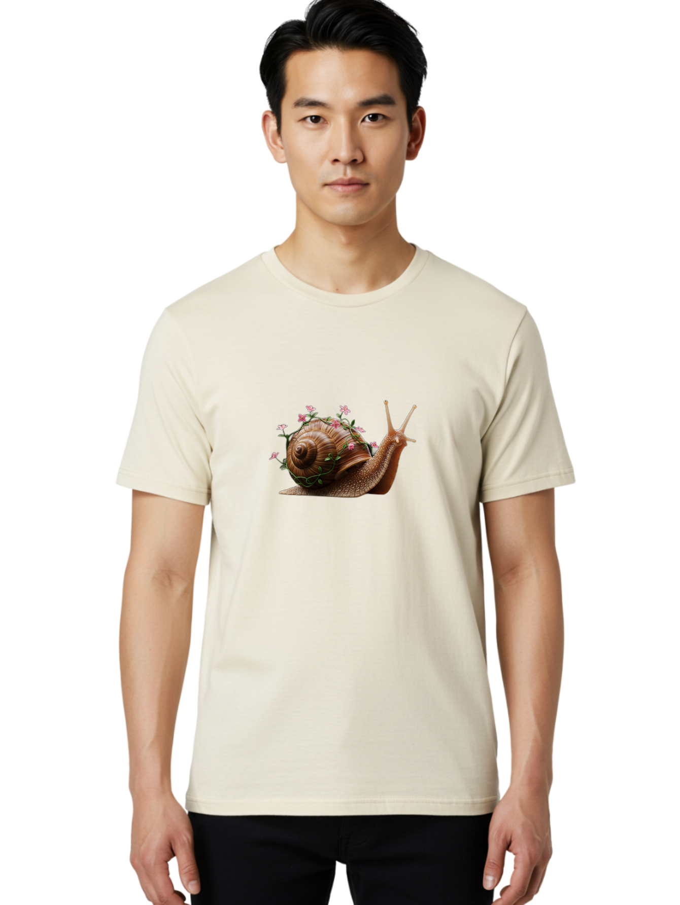 Snail-With-Flowers-5 Men'S Graphic Tee, 100% Cotton, Comfortable Casual Summer Wear, Machine Washable, Vintage Camera, Old Camera, Antique Camera, Black Camera, Classic Photography, Photography Equipment, Nostalgic Device, Film Camera, Bah143