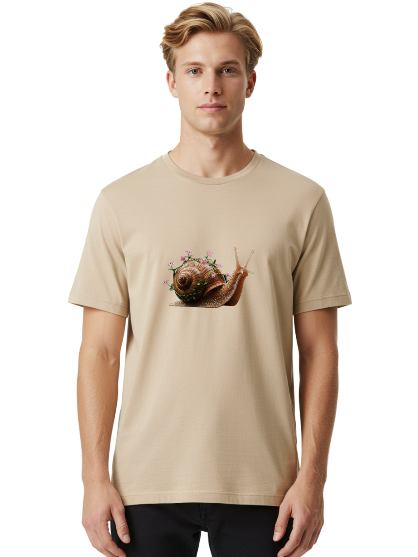 Snail-With-Flowers-5 Men'S Graphic Tee, 100% Cotton, Comfortable Casual Summer Wear, Machine Washable, Vintage Camera, Old Camera, Antique Camera, Black Camera, Classic Photography, Photography Equipment, Nostalgic Device, Film Camera, Bah143