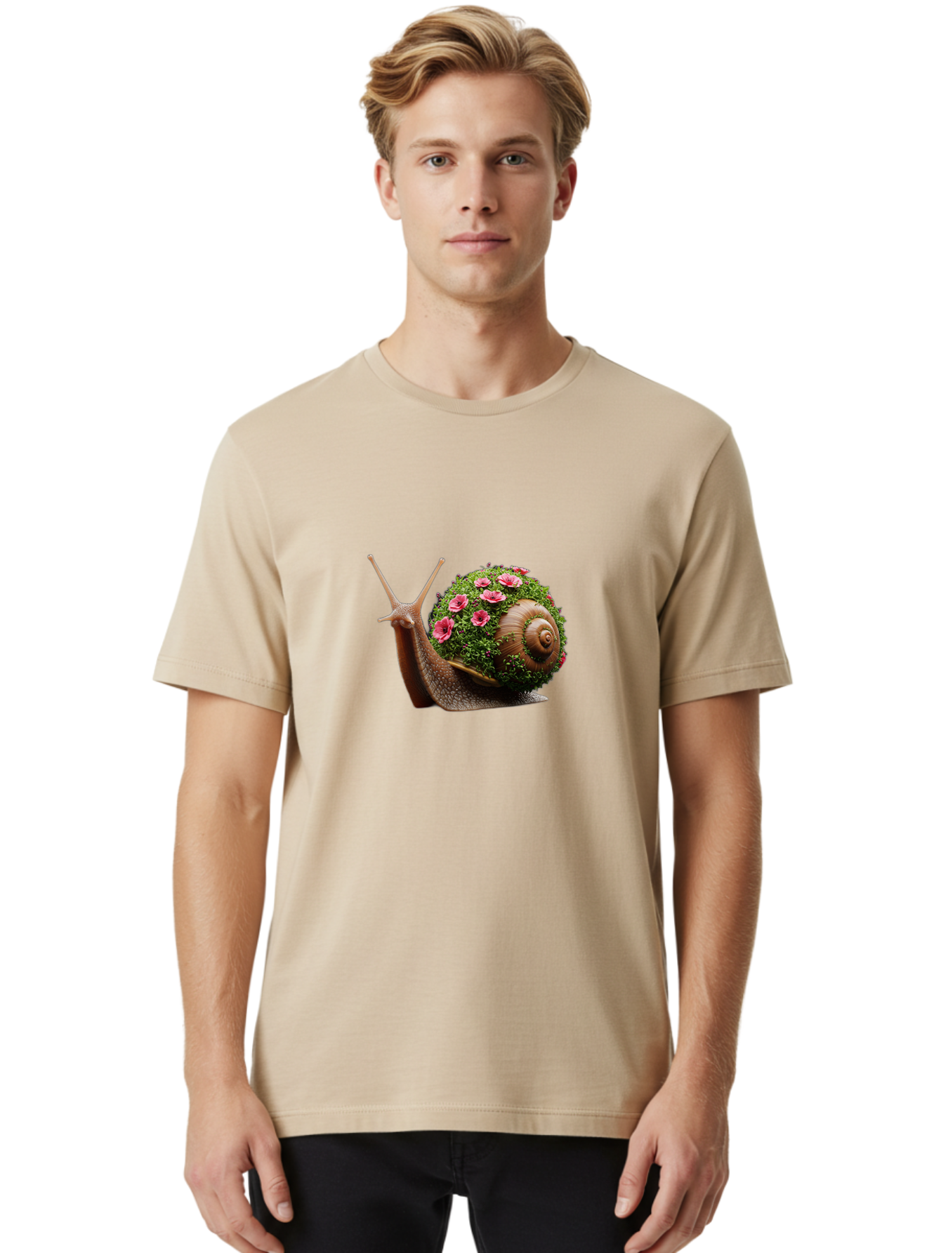 Snail-With-Flowers-6 Men'S Graphic Tee, 100% Cotton, Comfortable Casual Summer Wear, Machine Washable, Vintage Camera, Old Camera, Antique Camera, Black Camera, Classic Photography, Photography Equipment, Nostalgic Device, Film Camera, Bah144