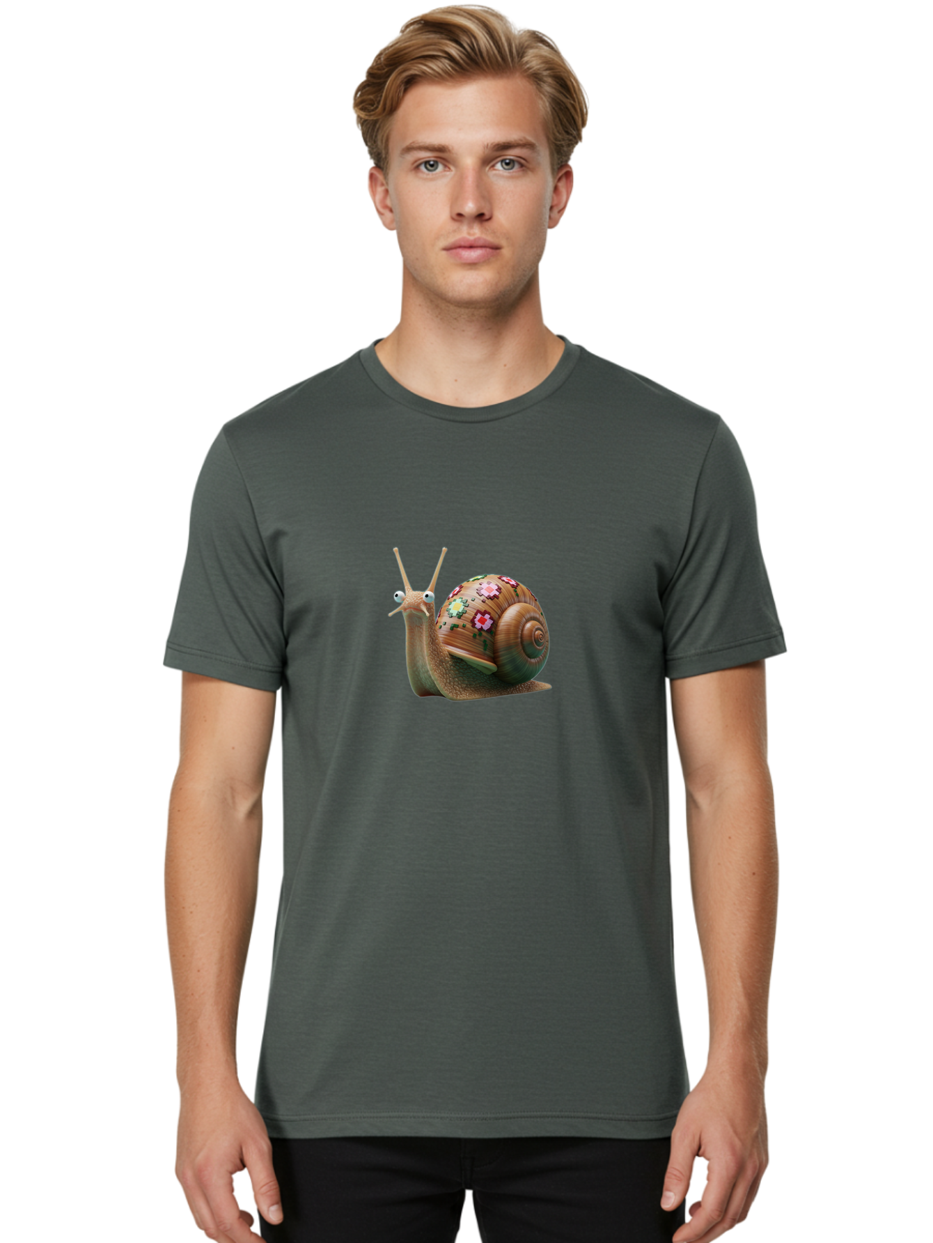 Snail-With-Flowers-7 Men'S Graphic Tee, 100% Cotton, Comfortable Casual Summer Wear, Machine Washable, Vintage Camera, Old Camera, Antique Camera, Black Camera, Classic Photography, Photography Equipment, Nostalgic Device, Film Camera, Bah145