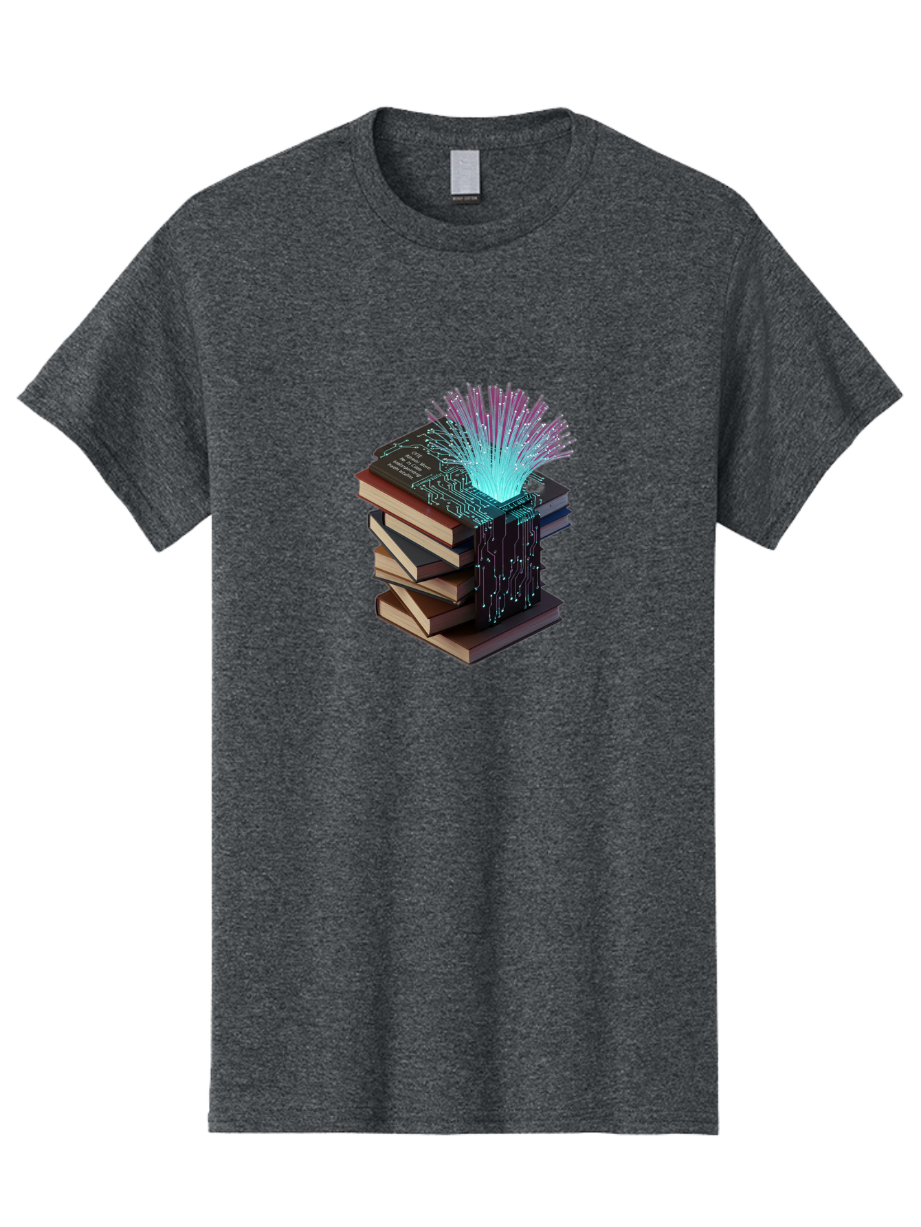 Stacked-Books-With-Circuit-Board-And-Data-Streams Men'S Graphic Tee, 100% Cotton, Comfortable Casual Summer Wear, Machine Washable, Vintage Camera, Old Camera, Antique Camera, Black Camera, Classic Photography, Photography Equipment, Bah172