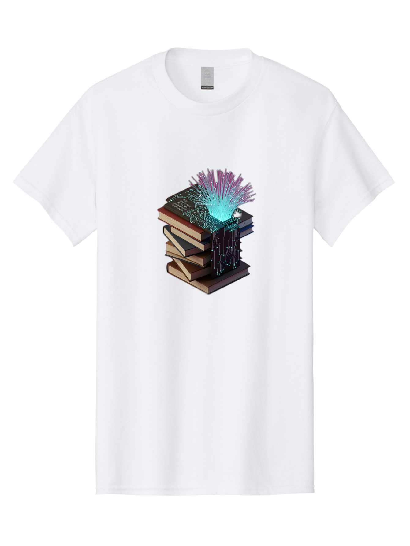 Stacked-Books-With-Circuit-Board-And-Data-Streams Men'S Graphic Tee, 100% Cotton, Comfortable Casual Summer Wear, Machine Washable, Vintage Camera, Old Camera, Antique Camera, Black Camera, Classic Photography, Photography Equipment, Bah172