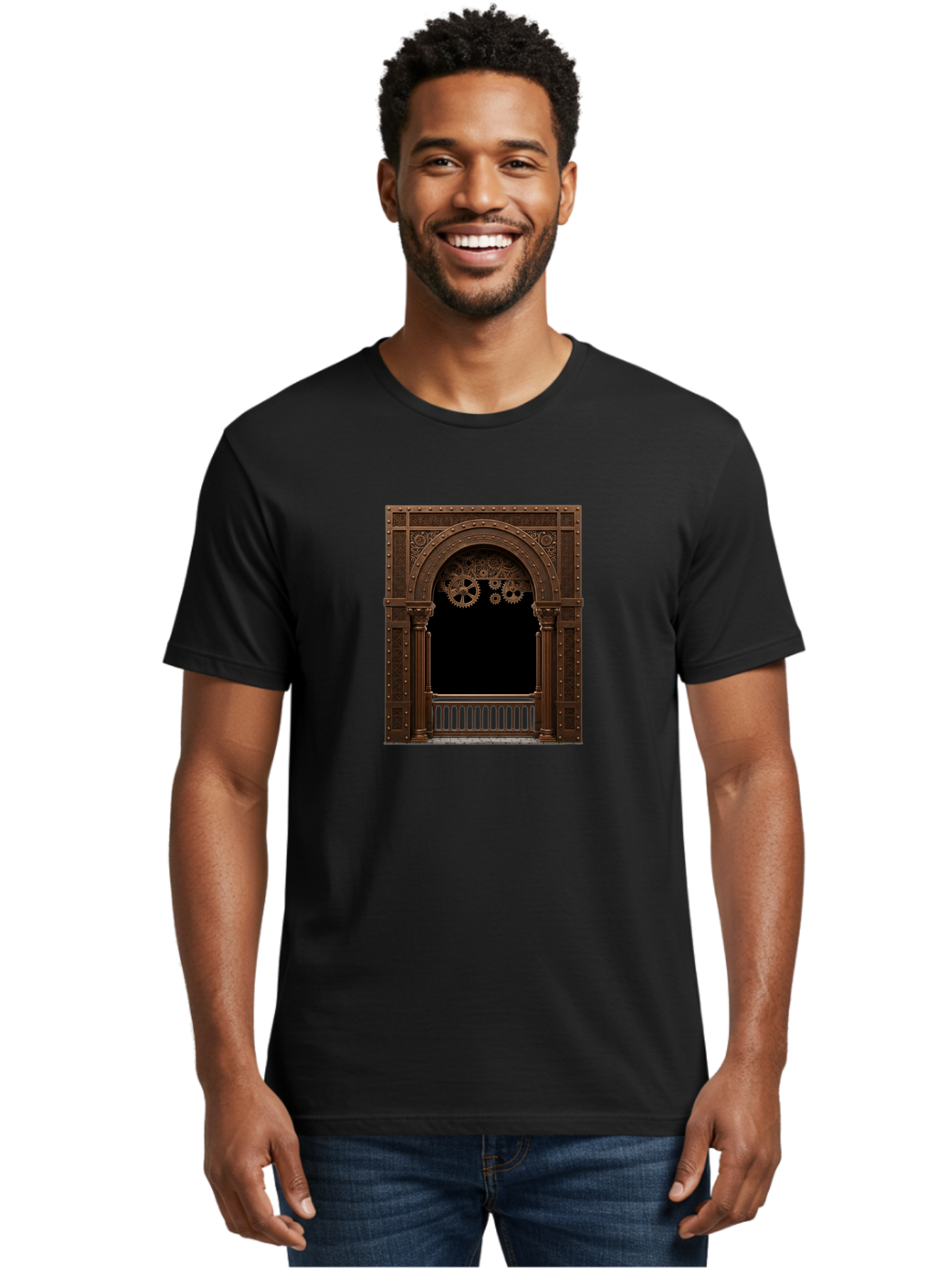 Steampunk-Archway Men'S Graphic Tee, 100% Cotton, Comfortable Casual Summer Wear, Machine Washable, Vintage Camera, Old Camera, Antique Camera, Black Camera, Classic Photography, Photography Equipment, Nostalgic Device, Film Camera, Camera Art Bah179