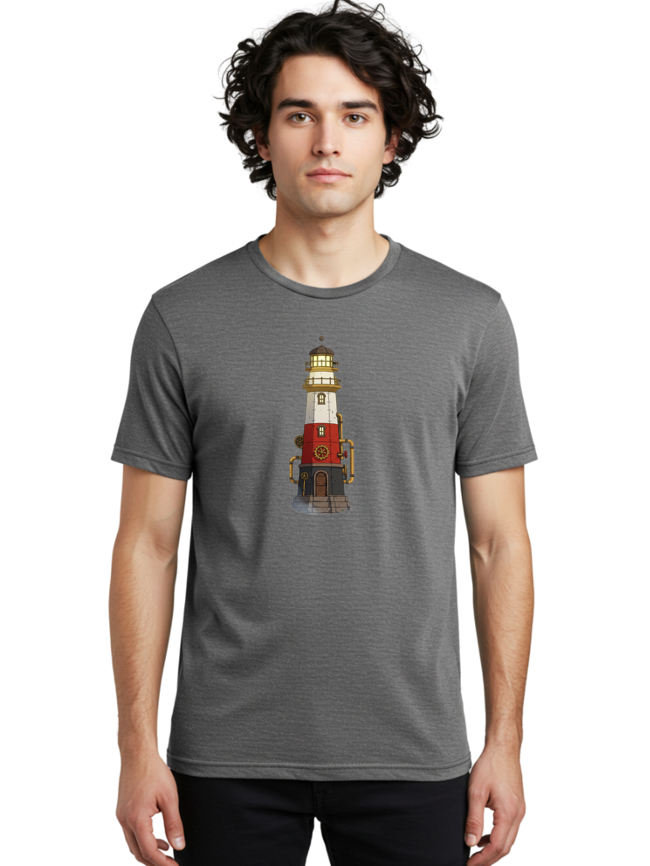 Steampunk-Lighthouse Men'S Graphic Tee, 100% Cotton, Comfortable Casual Summer Wear, Machine Washable, Vintage Camera, Old Camera, Antique Camera, Black Camera, Classic Photography, Photography Equipment, Nostalgic Device, Film Camera, Bah186