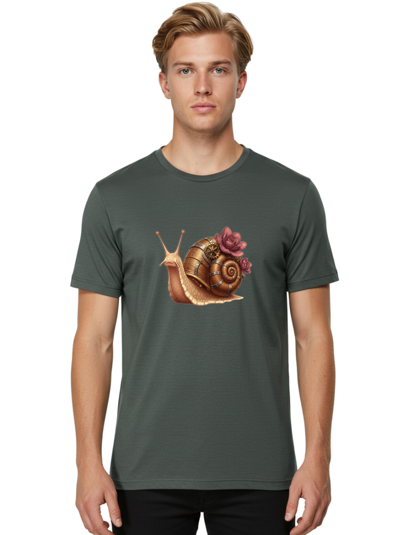 Steampunk-Snail Men'S Graphic Tee, 100% Cotton, Comfortable Casual Summer Wear, Machine Washable, Vintage Camera, Old Camera, Antique Camera, Black Camera, Classic Photography, Photography Equipment, Nostalgic Device, Film Camera, Camera Art Bah188