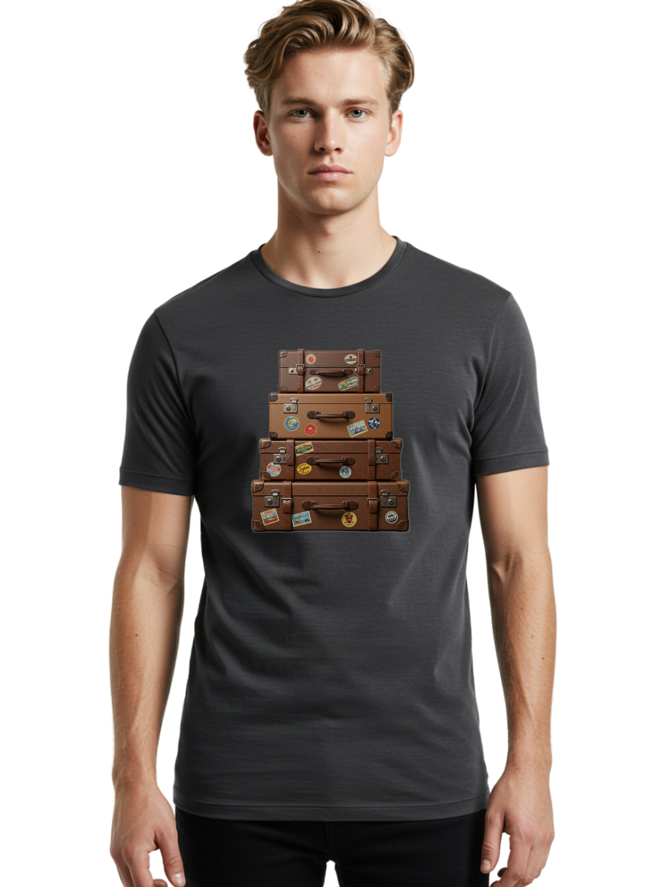 Suitcases Men'S Graphic Tee, 100% Cotton, Comfortable Casual Summer Wear, Machine Washable, Vintage Camera, Old Camera, Antique Camera, Black Camera, Classic Photography, Photography Equipment, Nostalgic Device, Film Camera, Camera Art Bah200