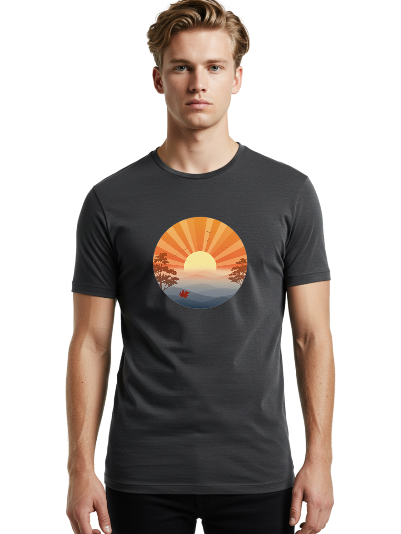 Sunset-Landscape Men'S Graphic Tee, 100% Cotton, Comfortable Casual Summer Wear, Machine Washable, Vintage Camera, Old Camera, Antique Camera, Black Camera, Classic Photography, Photography Equipment, Nostalgic Device, Film Camera, Camera Art Bah208