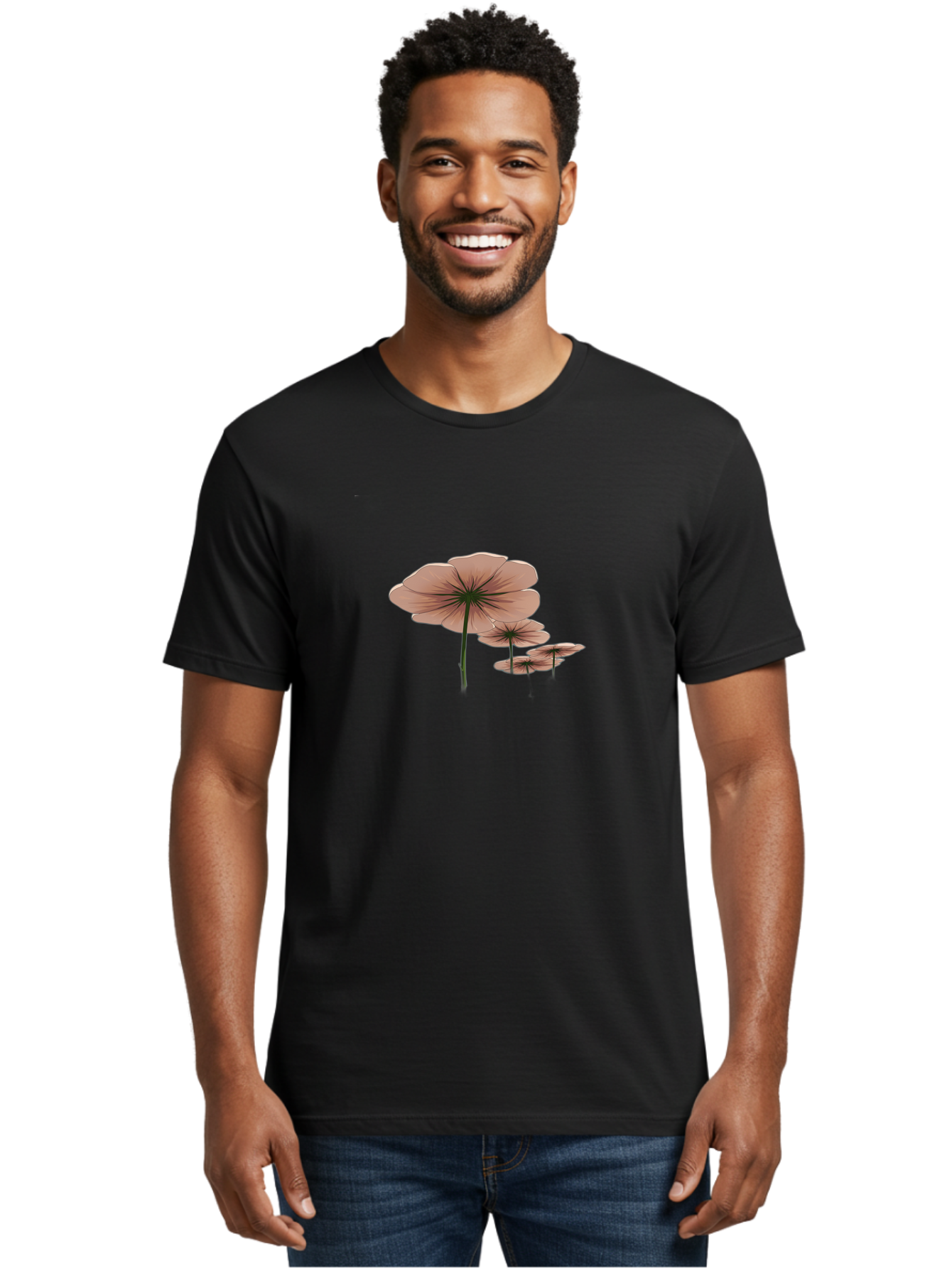 Three-Pink-Flowers Men'S Graphic Tee, 100% Cotton, Comfortable Casual Summer Wear, Machine Washable, Vintage Camera, Old Camera, Antique Camera, Black Camera, Classic Photography, Photography Equipment, Nostalgic Device, Film Camera, Bah253