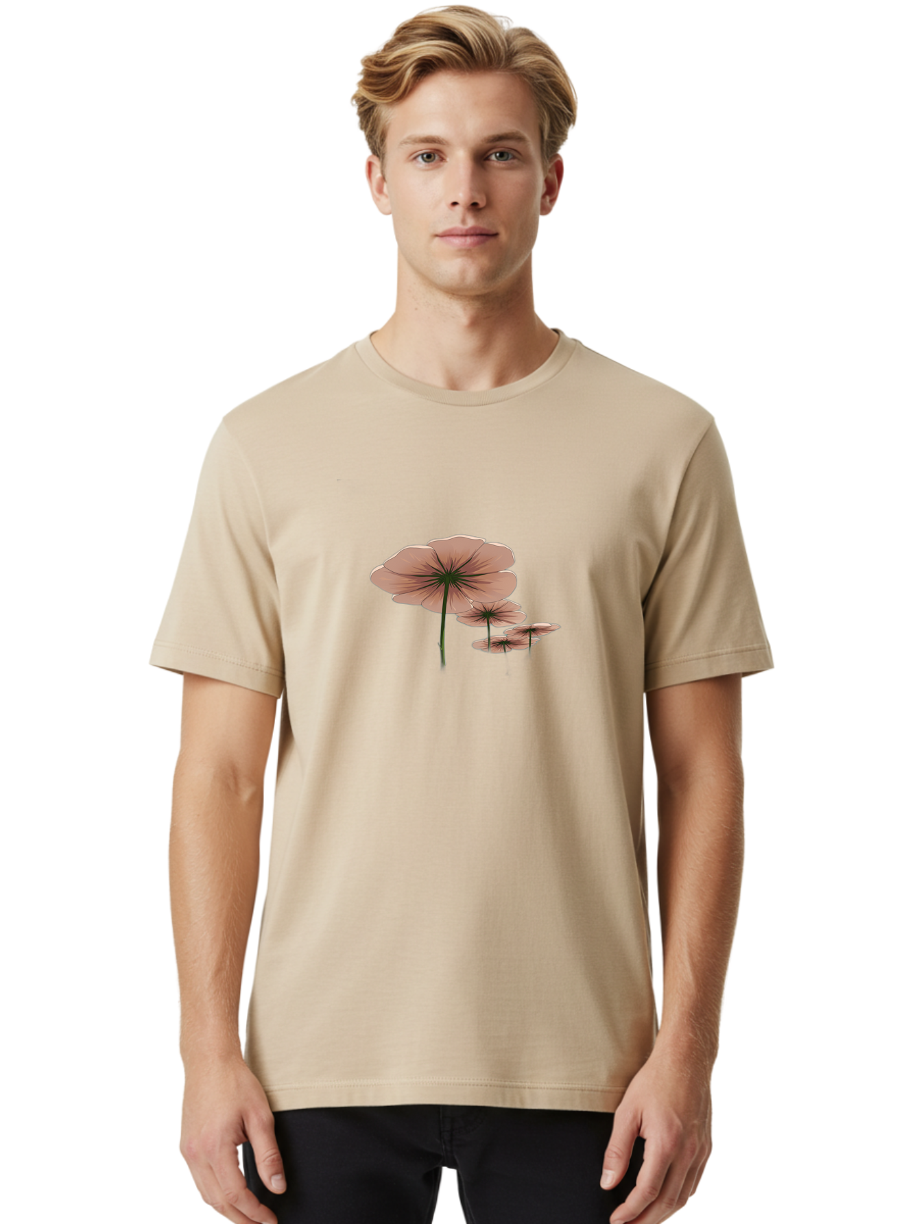 Three-Pink-Flowers Men'S Graphic Tee, 100% Cotton, Comfortable Casual Summer Wear, Machine Washable, Vintage Camera, Old Camera, Antique Camera, Black Camera, Classic Photography, Photography Equipment, Nostalgic Device, Film Camera, Bah253