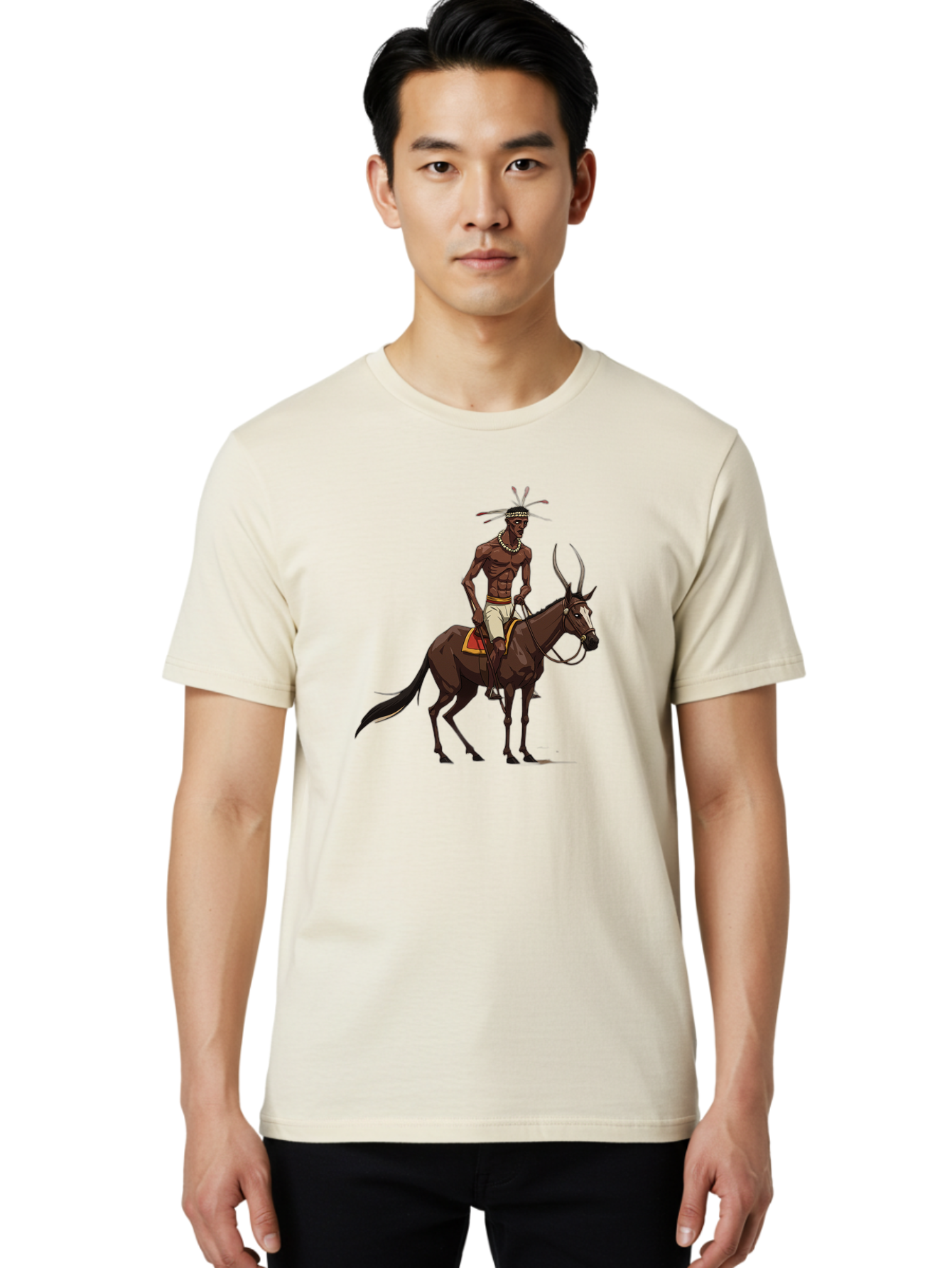 Tribal-Warrior-On-Horse Men'S Graphic Tee, 100% Cotton, Comfortable Casual Summer Wear, Machine Washable, Vintage Camera, Old Camera, Antique Camera, Black Camera, Classic Photography, Photography Equipment, Nostalgic Device, Film Camera, Bah290