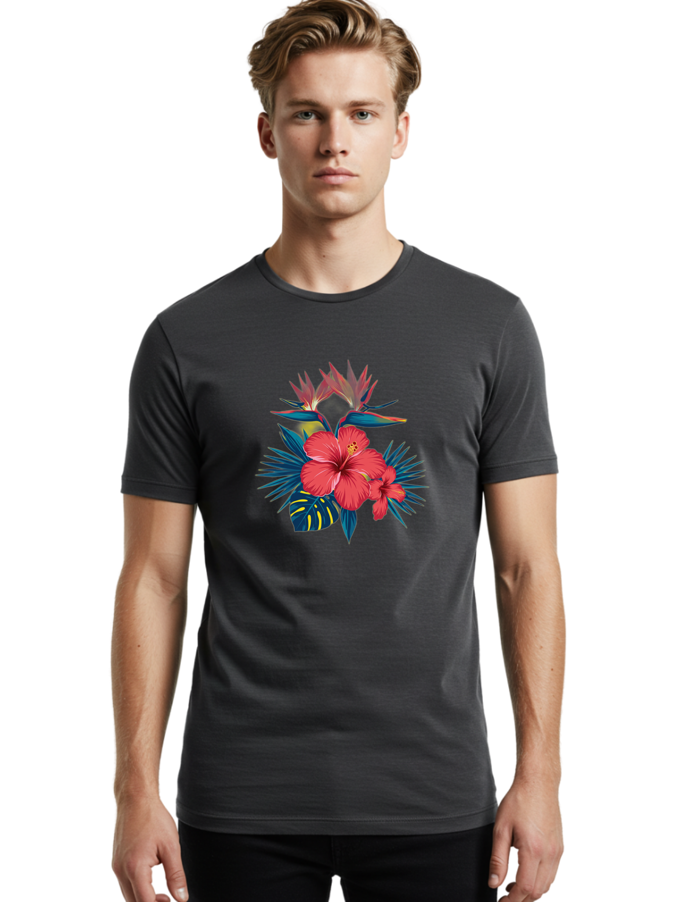 Tropical-Hibiscus Men'S Graphic Tee, 100% Cotton, Comfortable Casual Summer Wear, Machine Washable, Vintage Camera, Old Camera, Antique Camera, Black Camera, Classic Photography, Photography Equipment, Nostalgic Device, Film Camera, Camera Art Bah292
