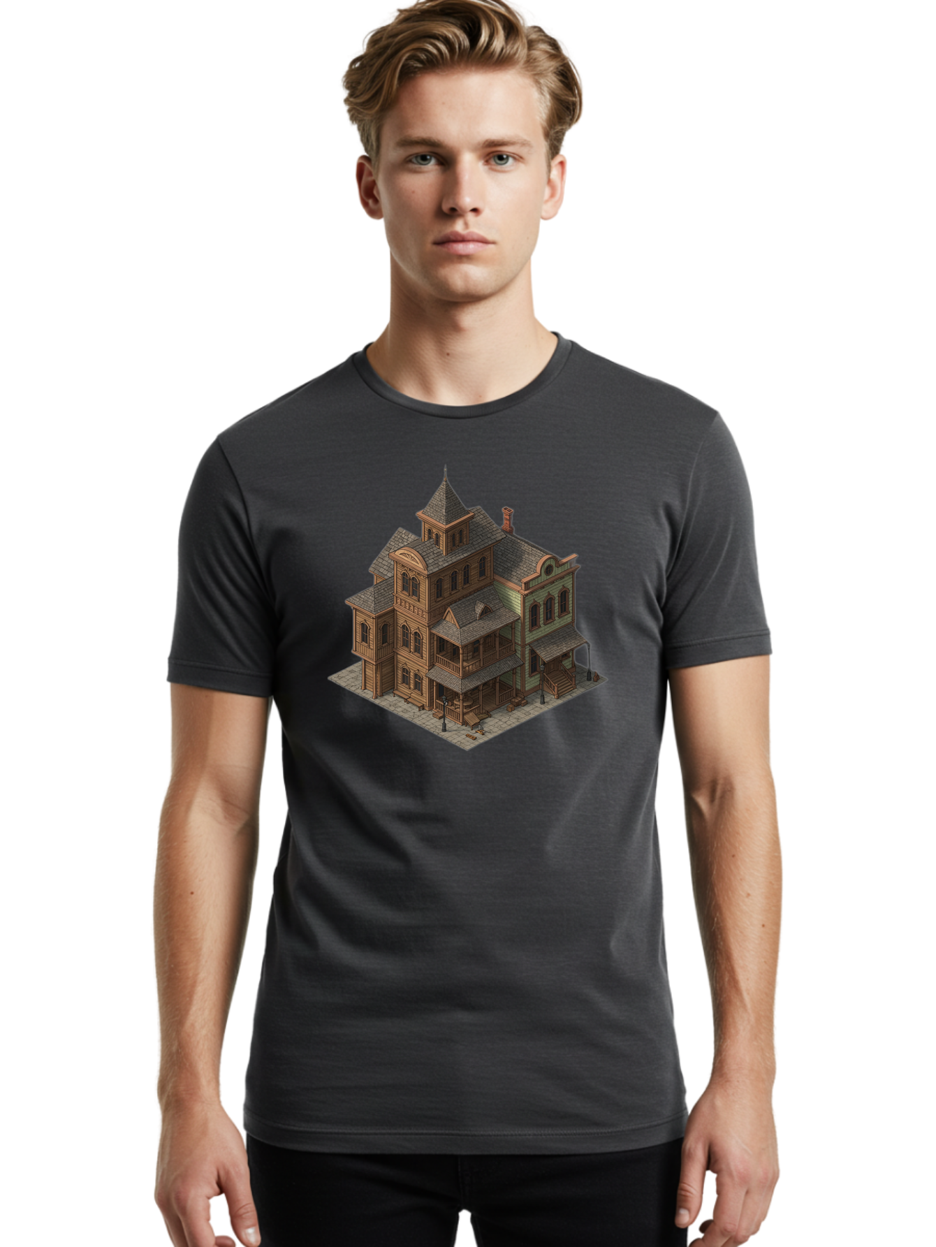 Victorian-House-1 Men'S Graphic Tee, 100% Cotton, Comfortable Casual Summer Wear, Machine Washable, Vintage Camera, Old Camera, Antique Camera, Black Camera, Classic Photography, Photography Equipment, Nostalgic Device, Film Camera, Camera Art Bah315