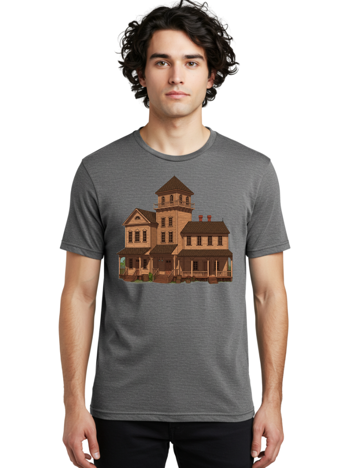 Victorian-Mansion-1 Men'S Graphic Tee, 100% Cotton, Comfortable Casual Summer Wear, Machine Washable, Vintage Camera, Old Camera, Antique Camera, Black Camera, Classic Photography, Photography Equipment, Nostalgic Device, Film Camera, Bah317