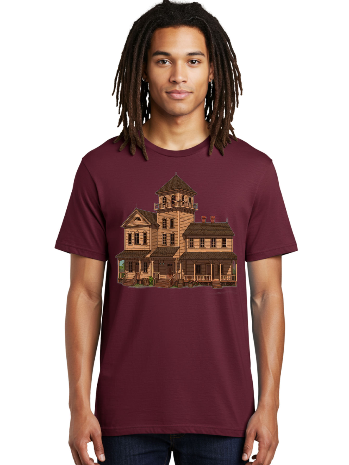 Victorian-Mansion-1 Men'S Graphic Tee, 100% Cotton, Comfortable Casual Summer Wear, Machine Washable, Vintage Camera, Old Camera, Antique Camera, Black Camera, Classic Photography, Photography Equipment, Nostalgic Device, Film Camera, Bah317