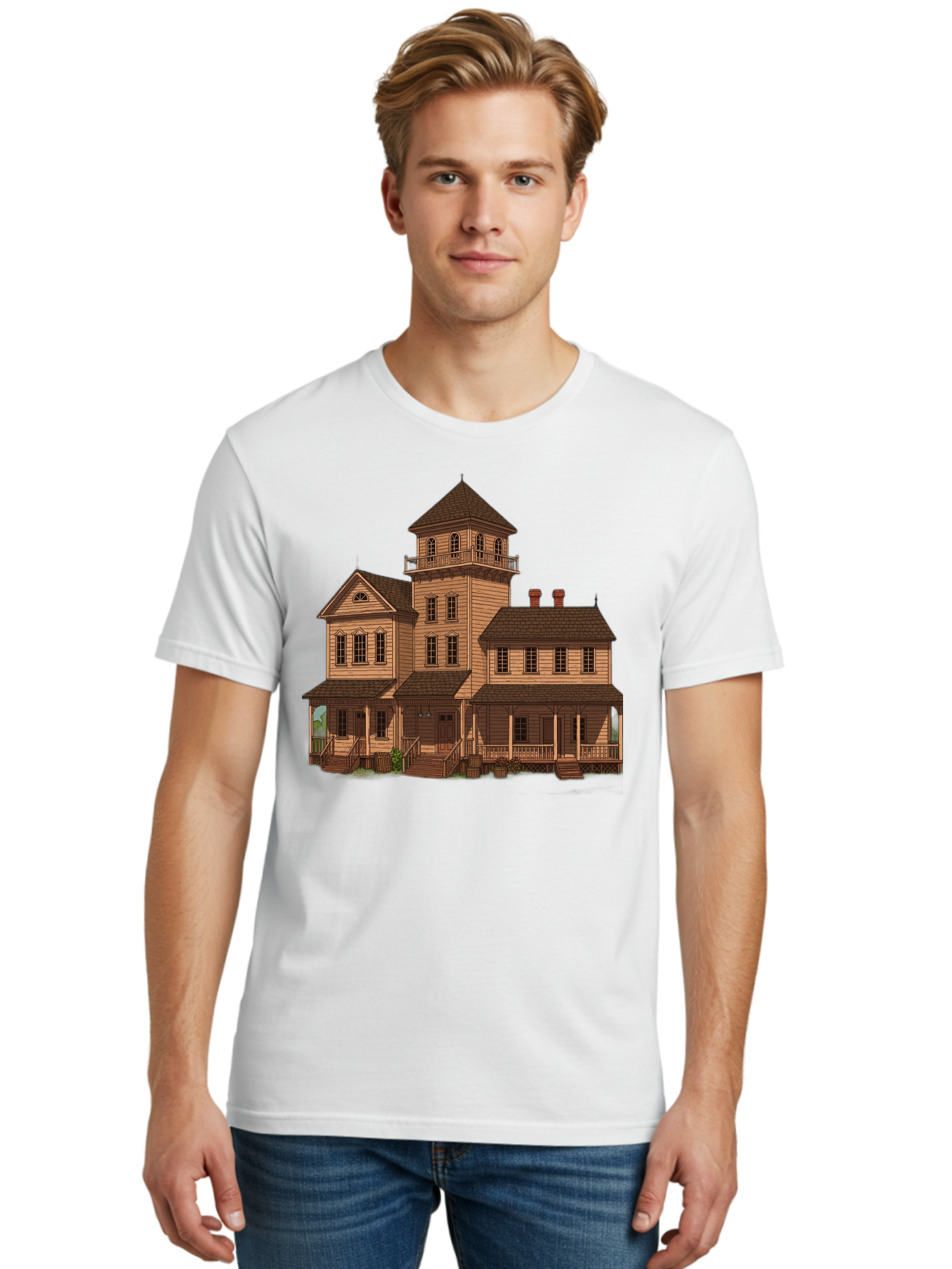 Victorian-Mansion-1 Men'S Graphic Tee, 100% Cotton, Comfortable Casual Summer Wear, Machine Washable, Vintage Camera, Old Camera, Antique Camera, Black Camera, Classic Photography, Photography Equipment, Nostalgic Device, Film Camera, Bah317