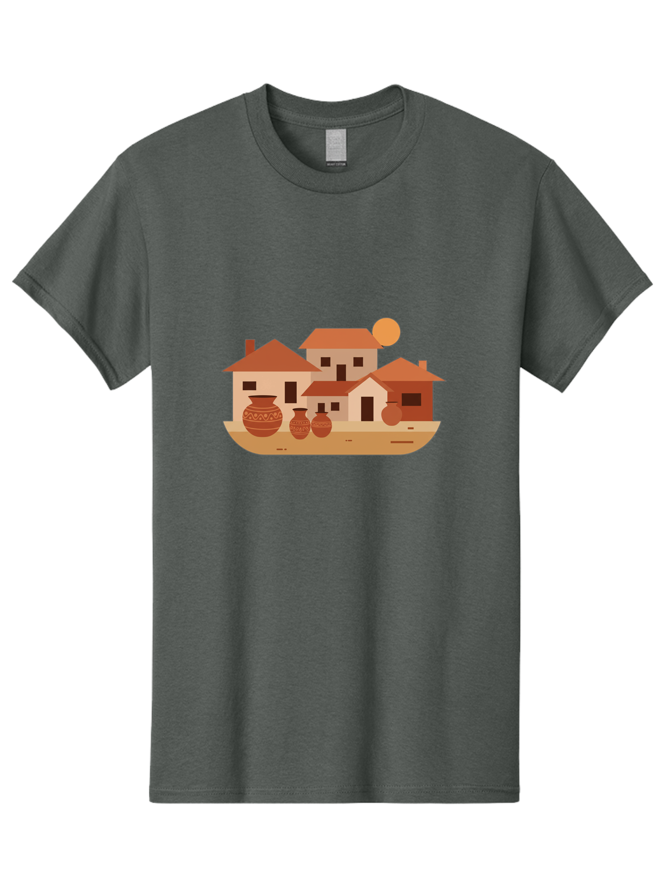 Village-Scene-1 Men'S Graphic Tee, 100% Cotton, Comfortable Casual Summer Wear, Machine Washable, Vintage Camera, Old Camera, Antique Camera, Black Camera, Classic Photography, Photography Equipment, Nostalgic Device, Film Camera, Camera Art Bah339