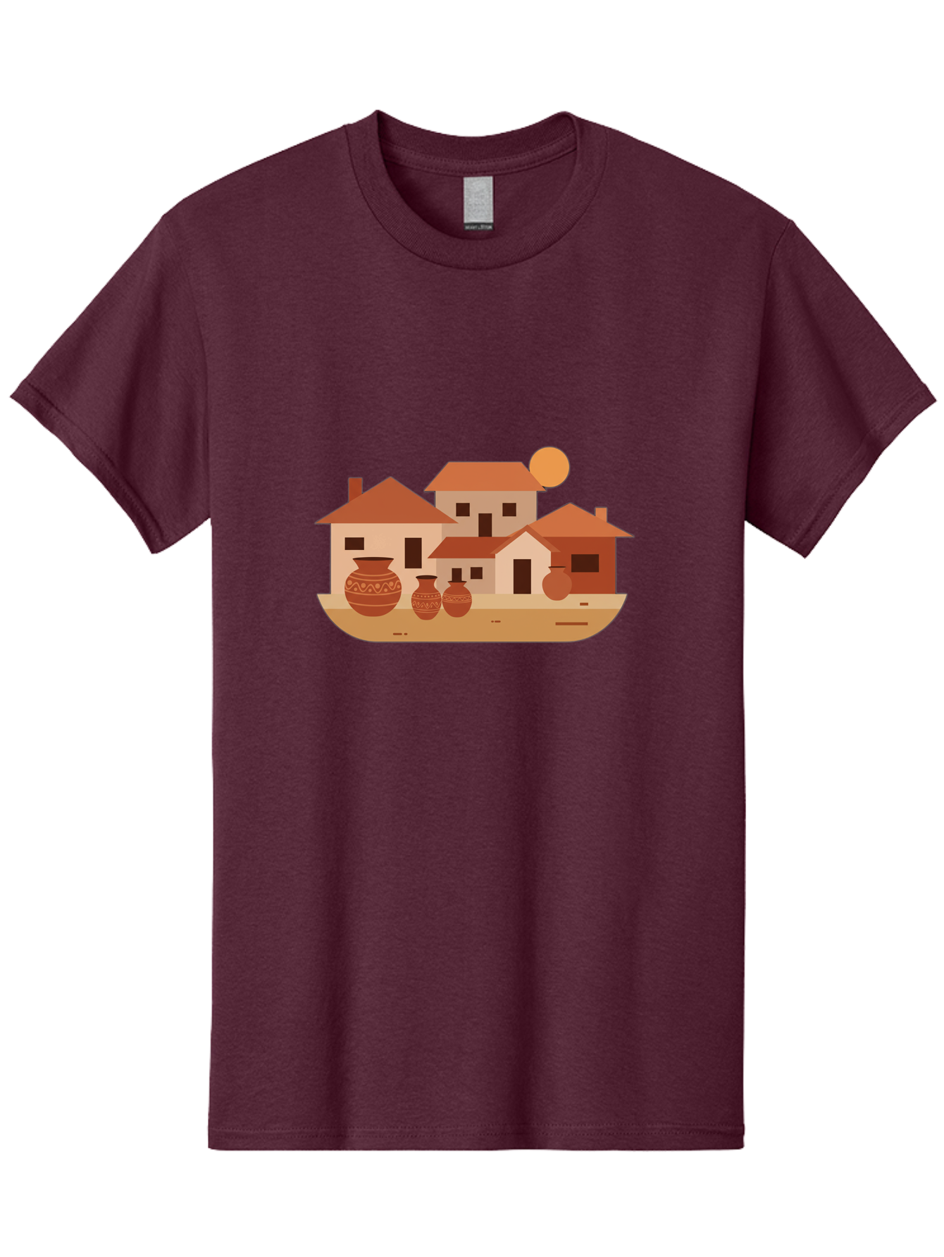 Village-Scene-1 Men'S Graphic Tee, 100% Cotton, Comfortable Casual Summer Wear, Machine Washable, Vintage Camera, Old Camera, Antique Camera, Black Camera, Classic Photography, Photography Equipment, Nostalgic Device, Film Camera, Camera Art Bah339