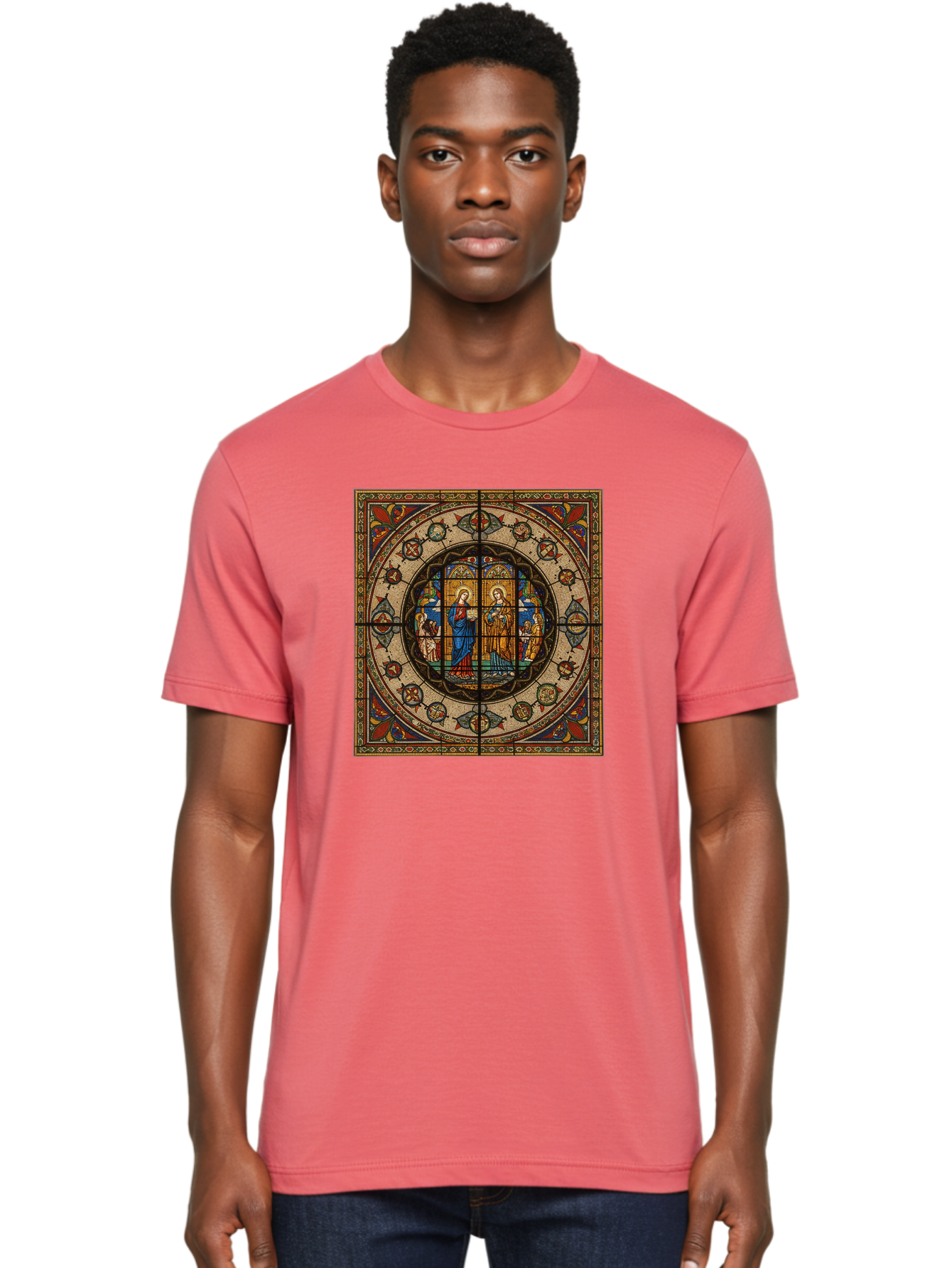Visitation-Stained-Glass-Window Men'S Graphic Tee, 100% Cotton, Comfortable Casual Summer Wear, Machine Washable, Vintage Camera, Old Camera, Antique Camera, Black Camera, Classic Photography, Photography Equipment, Nostalgic Device, Bah349