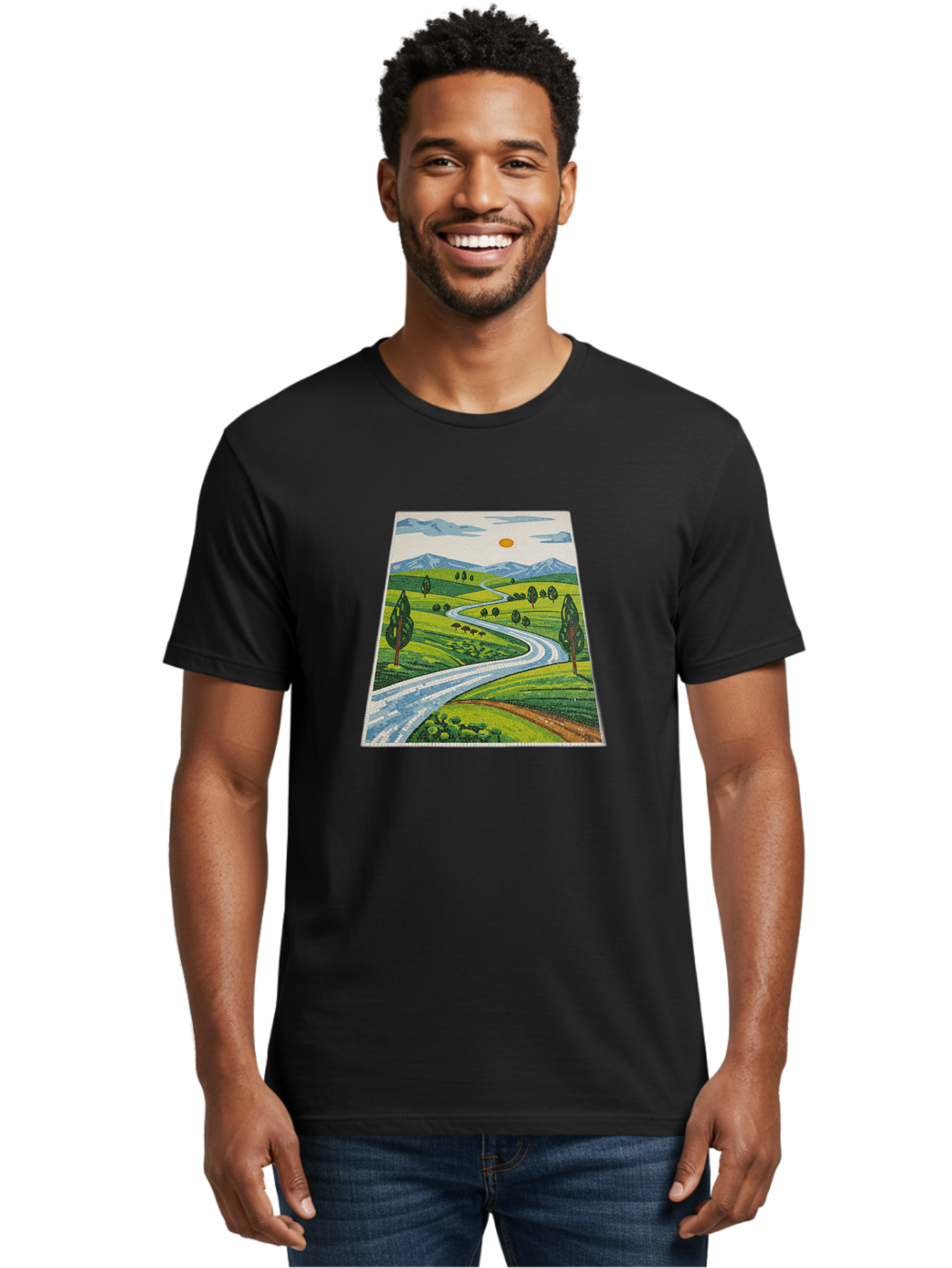 Winding-Road-Landscape Men'S Graphic Tee, 100% Cotton, Comfortable Casual Summer Wear, Machine Washable, Vintage Camera, Old Camera, Antique Camera, Black Camera, Classic Photography, Photography Equipment, Nostalgic Device, Film Camera, Bah384