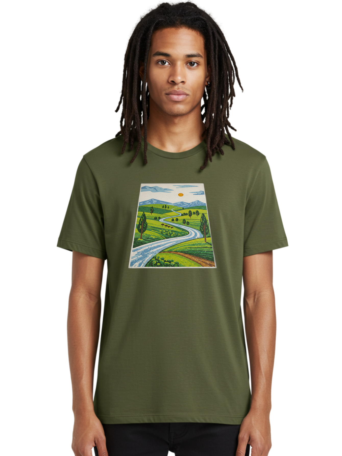 Winding-Road-Landscape Men'S Graphic Tee, 100% Cotton, Comfortable Casual Summer Wear, Machine Washable, Vintage Camera, Old Camera, Antique Camera, Black Camera, Classic Photography, Photography Equipment, Nostalgic Device, Film Camera, Bah384