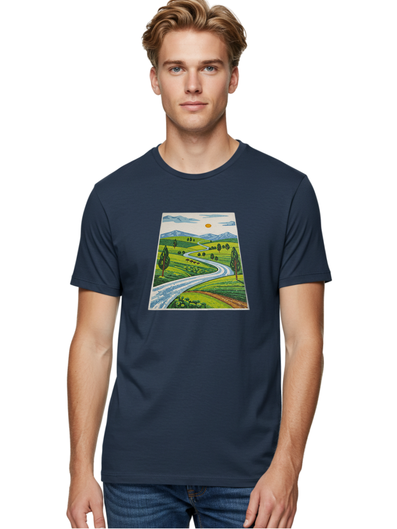 Winding-Road-Landscape Men'S Graphic Tee, 100% Cotton, Comfortable Casual Summer Wear, Machine Washable, Vintage Camera, Old Camera, Antique Camera, Black Camera, Classic Photography, Photography Equipment, Nostalgic Device, Film Camera, Bah384