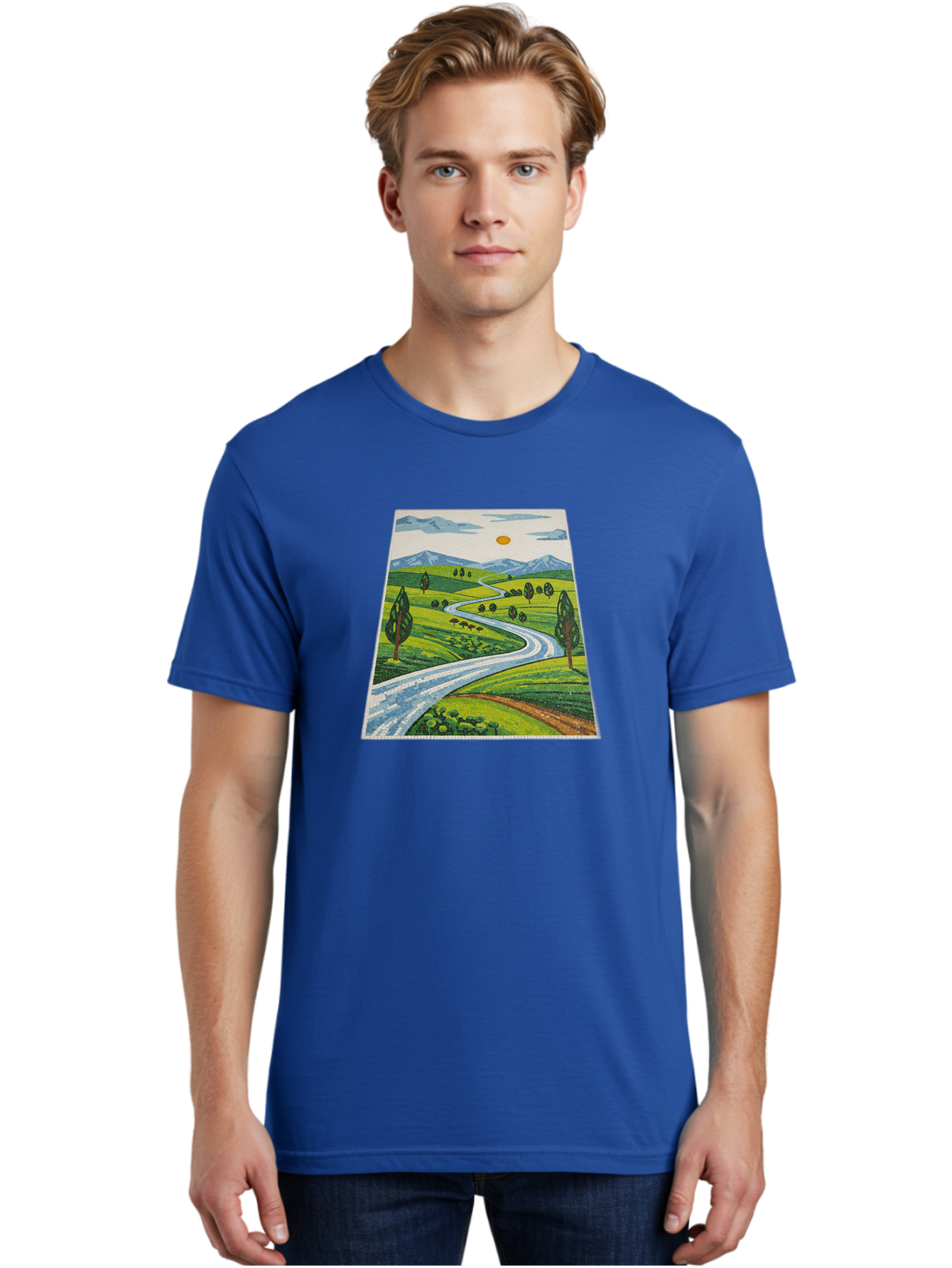 Winding-Road-Landscape Men'S Graphic Tee, 100% Cotton, Comfortable Casual Summer Wear, Machine Washable, Vintage Camera, Old Camera, Antique Camera, Black Camera, Classic Photography, Photography Equipment, Nostalgic Device, Film Camera, Bah384