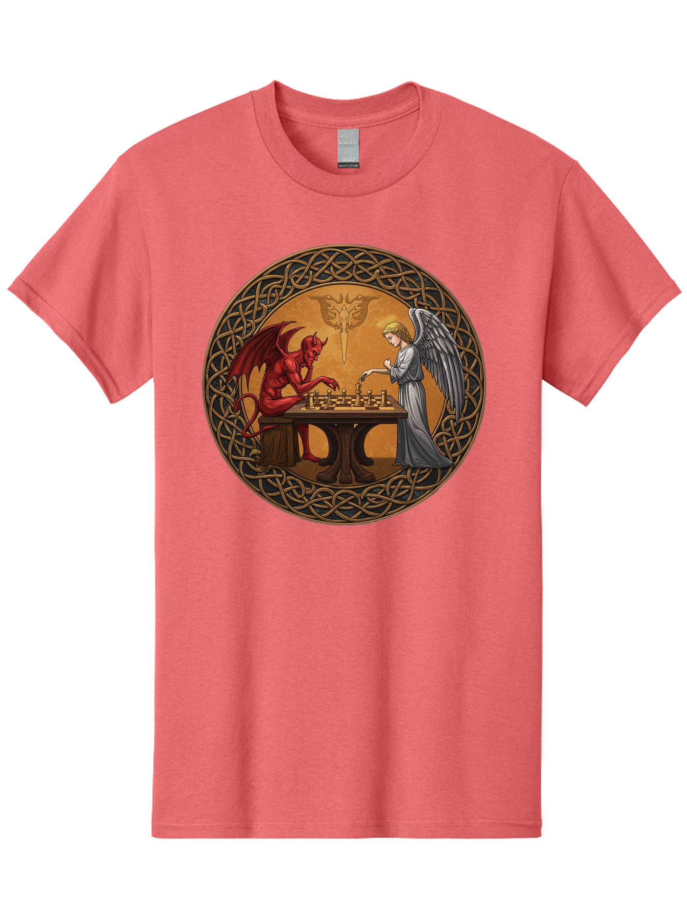 Angel-Vs-Devil-Chess-2 Men'S Graphic Tee, 100% Cotton, Comfortable Casual Summer Wear, Machine Washable, Vintage Camera, Old Camera, Antique Camera, Black Camera, Classic Photography, Photography Equipment, Nostalgic Device, Film Camera, Bah427