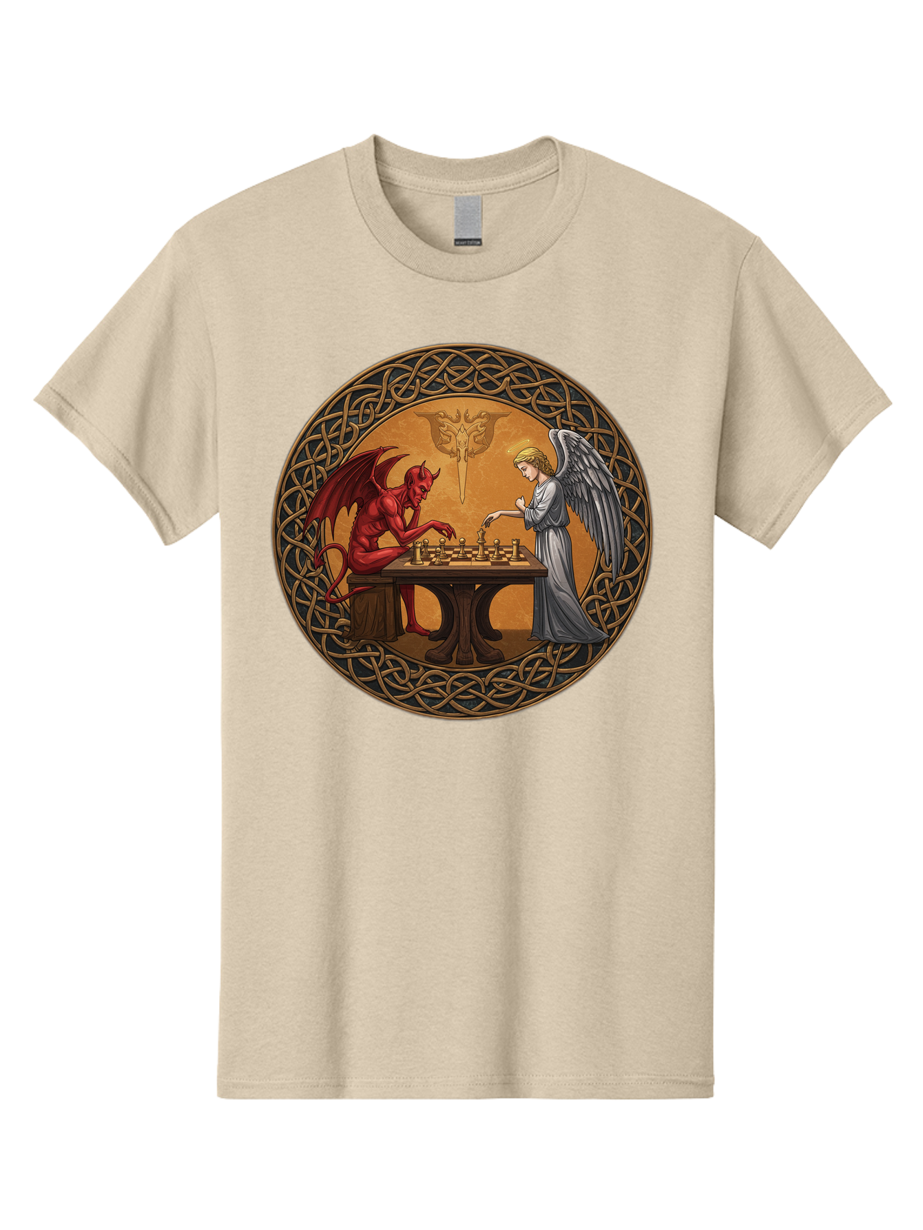 Angel-Vs-Devil-Chess-2 Men'S Graphic Tee, 100% Cotton, Comfortable Casual Summer Wear, Machine Washable, Vintage Camera, Old Camera, Antique Camera, Black Camera, Classic Photography, Photography Equipment, Nostalgic Device, Film Camera, Bah427