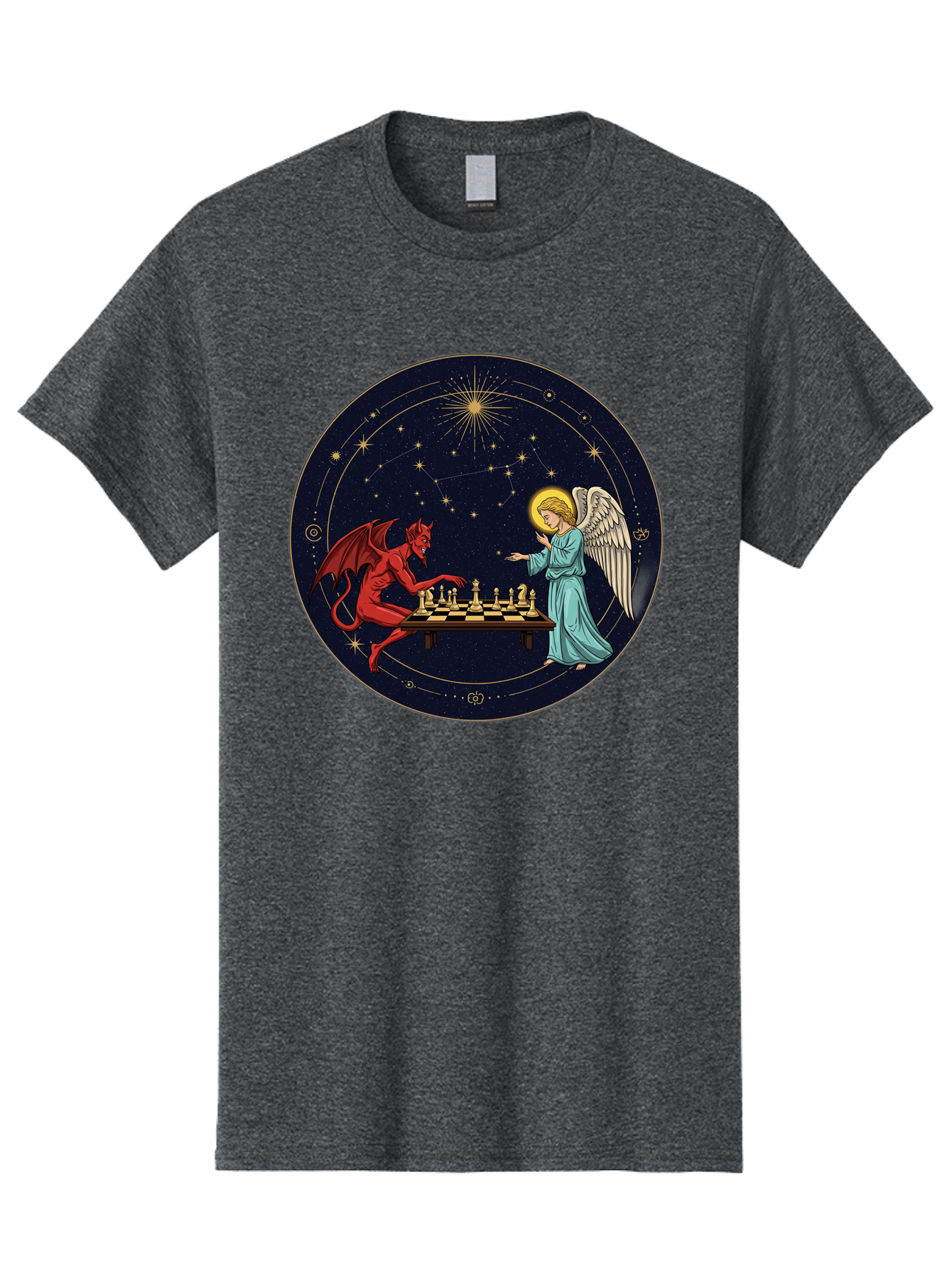 Angel-Vs-Devil-Chess Men'S Graphic Tee, 100% Cotton, Comfortable Casual Summer Wear, Machine Washable, Vintage Camera, Old Camera, Antique Camera, Black Camera, Classic Photography, Photography Equipment, Nostalgic Device, Film Camera, Bah429