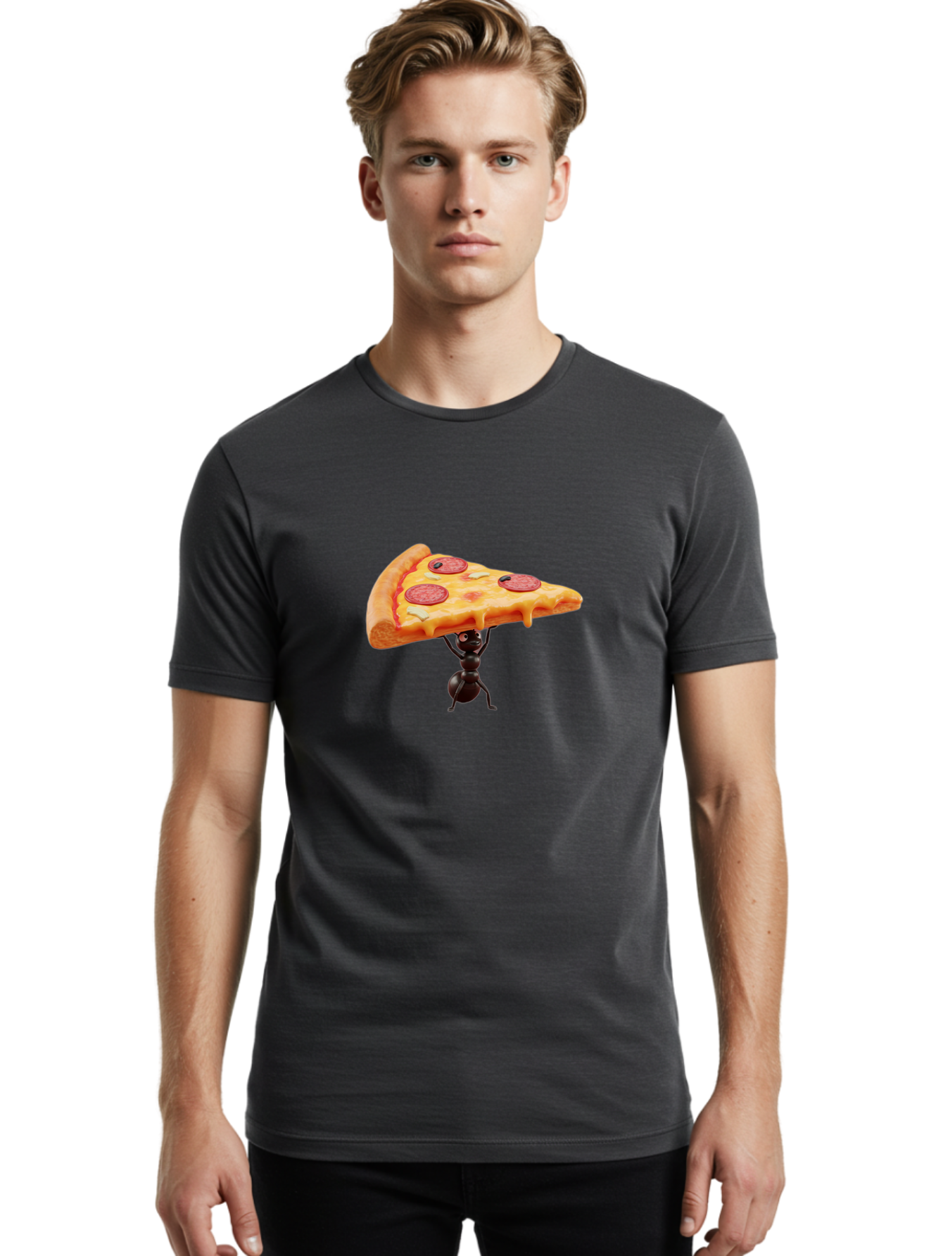 Ant-Lifting-Pizza-Slice Men'S Graphic Tee, 100% Cotton, Comfortable Casual Summer Wear, Machine Washable, Vintage Camera, Old Camera, Antique Camera, Black Camera, Classic Photography, Photography Equipment, Nostalgic Device, Film Camera, Bah447