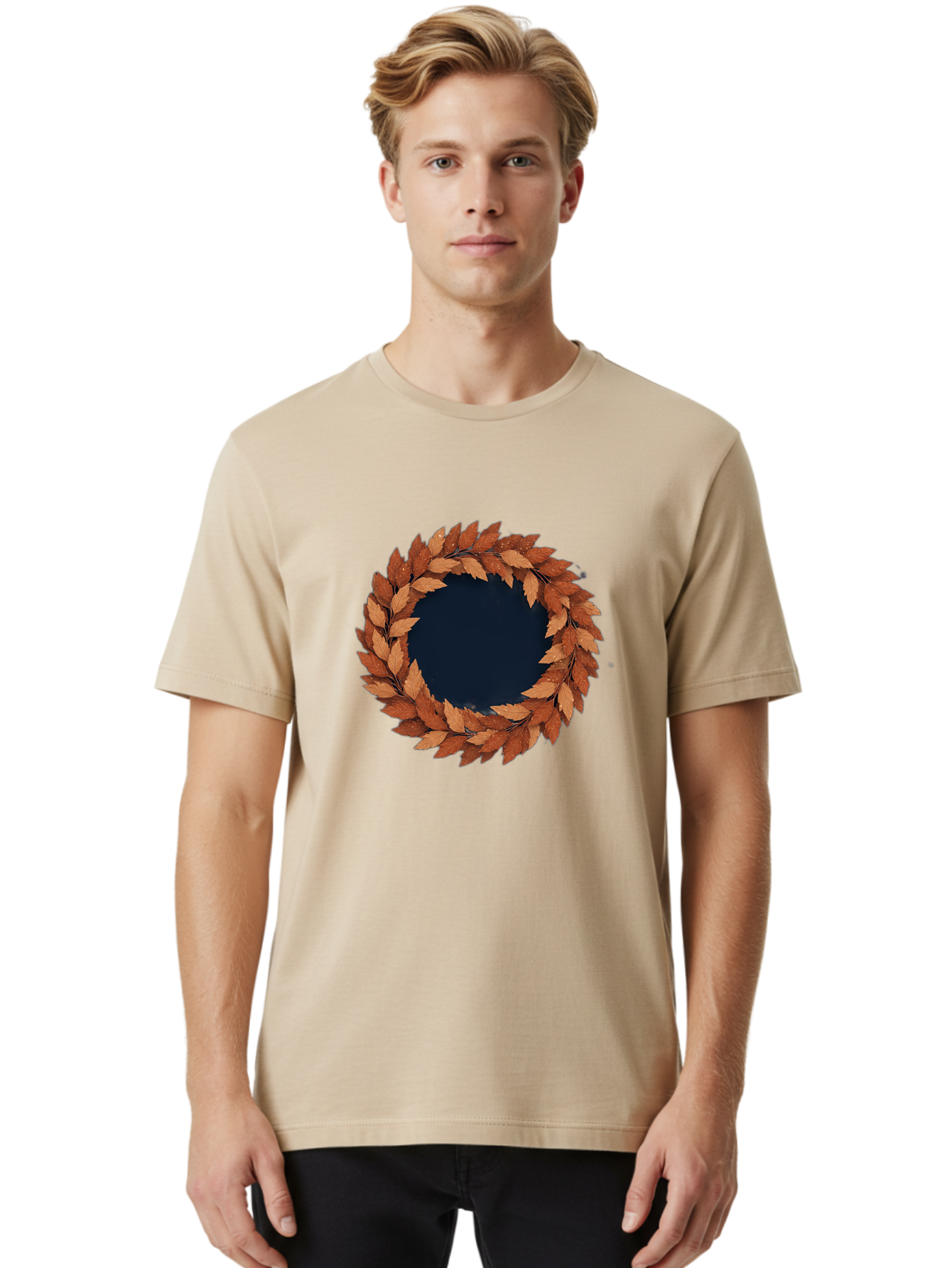 Autumn-Leaves-Wreath Men'S Graphic Tee, 100% Cotton, Comfortable Casual Summer Wear, Machine Washable, Vintage Camera, Old Camera, Antique Camera, Black Camera, Classic Photography, Photography Equipment, Nostalgic Device, Film Camera, Bah505