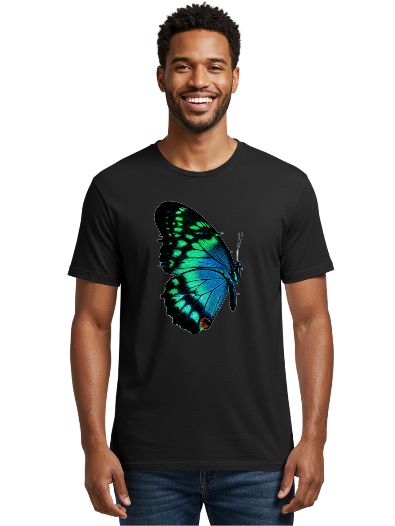 Blue-Butterfly-2 Men'S Graphic Tee, 100% Cotton, Comfortable Casual Summer Wear, Machine Washable, Vintage Camera, Old Camera, Antique Camera, Black Camera, Classic Photography, Photography Equipment, Nostalgic Device, Film Camera, Camera Art Bah597