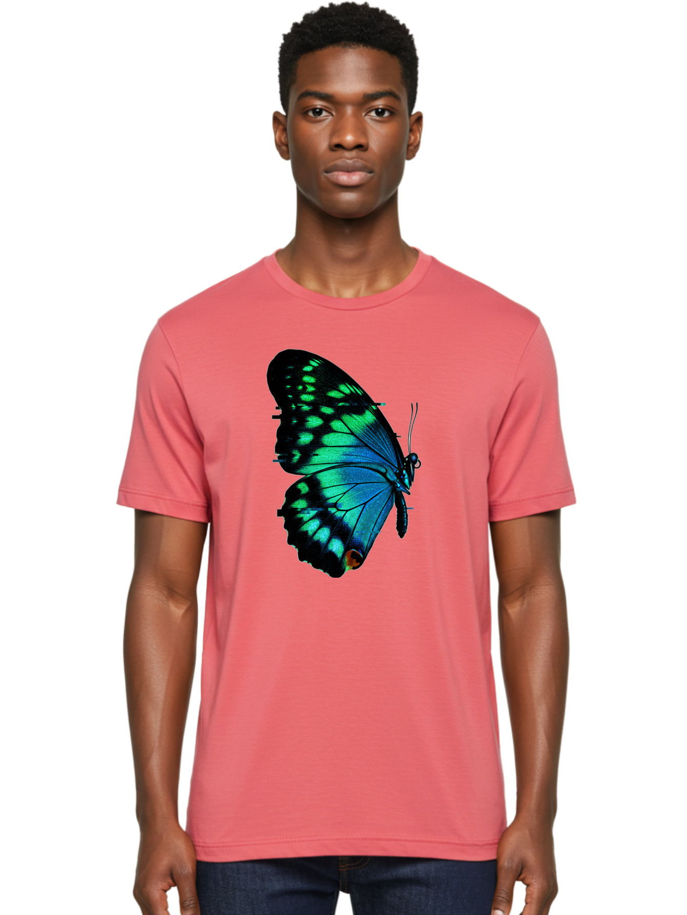 Blue-Butterfly-2 Men'S Graphic Tee, 100% Cotton, Comfortable Casual Summer Wear, Machine Washable, Vintage Camera, Old Camera, Antique Camera, Black Camera, Classic Photography, Photography Equipment, Nostalgic Device, Film Camera, Camera Art Bah597