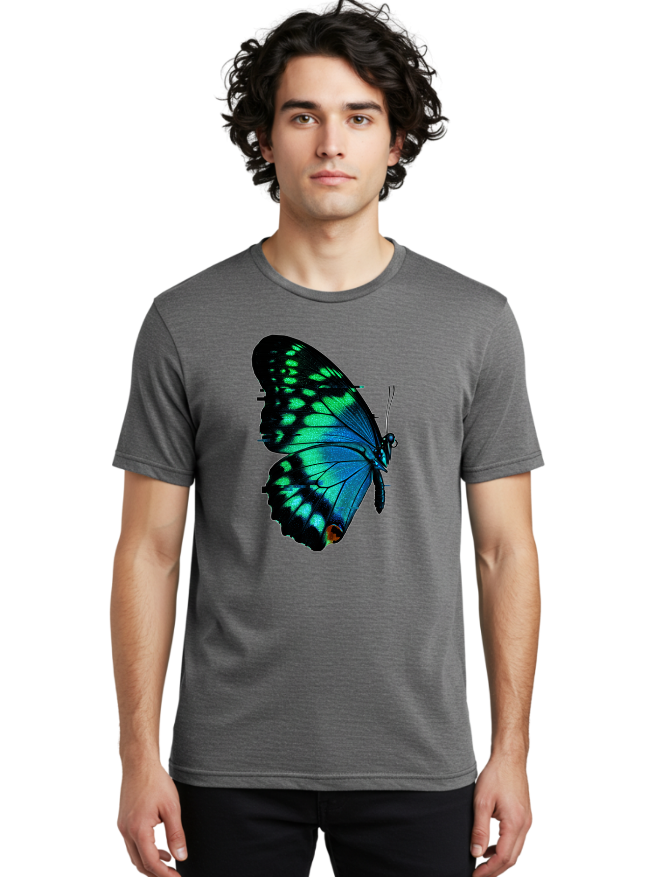 Blue-Butterfly-2 Men'S Graphic Tee, 100% Cotton, Comfortable Casual Summer Wear, Machine Washable, Vintage Camera, Old Camera, Antique Camera, Black Camera, Classic Photography, Photography Equipment, Nostalgic Device, Film Camera, Camera Art Bah597