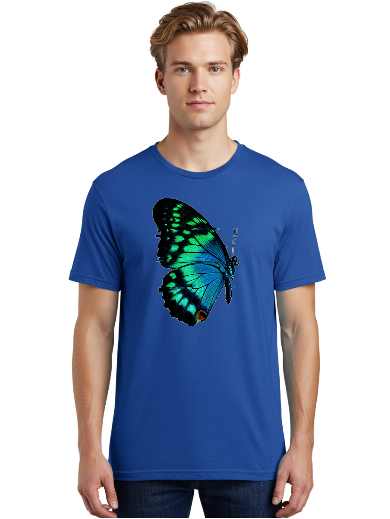 Blue-Butterfly-2 Men'S Graphic Tee, 100% Cotton, Comfortable Casual Summer Wear, Machine Washable, Vintage Camera, Old Camera, Antique Camera, Black Camera, Classic Photography, Photography Equipment, Nostalgic Device, Film Camera, Camera Art Bah597