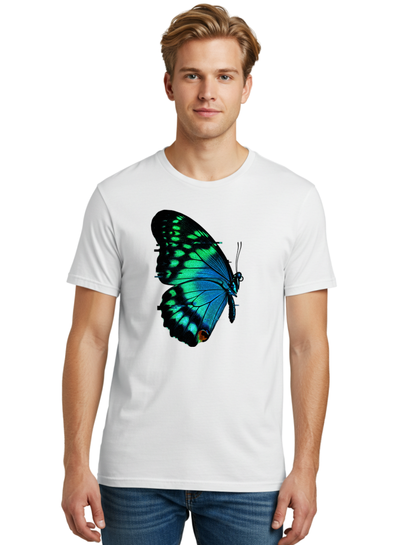 Blue-Butterfly-2 Men'S Graphic Tee, 100% Cotton, Comfortable Casual Summer Wear, Machine Washable, Vintage Camera, Old Camera, Antique Camera, Black Camera, Classic Photography, Photography Equipment, Nostalgic Device, Film Camera, Camera Art Bah597