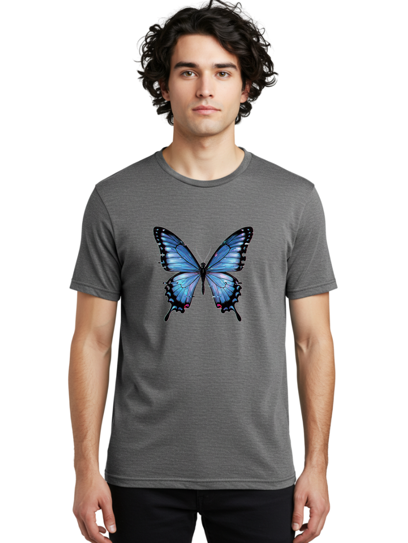 Blue-Butterfly-3 Men'S Graphic Tee, 100% Cotton, Comfortable Casual Summer Wear, Machine Washable, Vintage Camera, Old Camera, Antique Camera, Black Camera, Classic Photography, Photography Equipment, Nostalgic Device, Film Camera, Camera Art Bah598