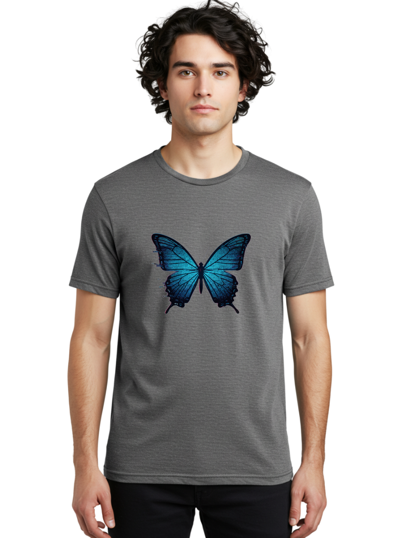 Blue-Butterfly-4 Men'S Graphic Tee, 100% Cotton, Comfortable Casual Summer Wear, Machine Washable, Vintage Camera, Old Camera, Antique Camera, Black Camera, Classic Photography, Photography Equipment, Nostalgic Device, Film Camera, Camera Art Bah599
