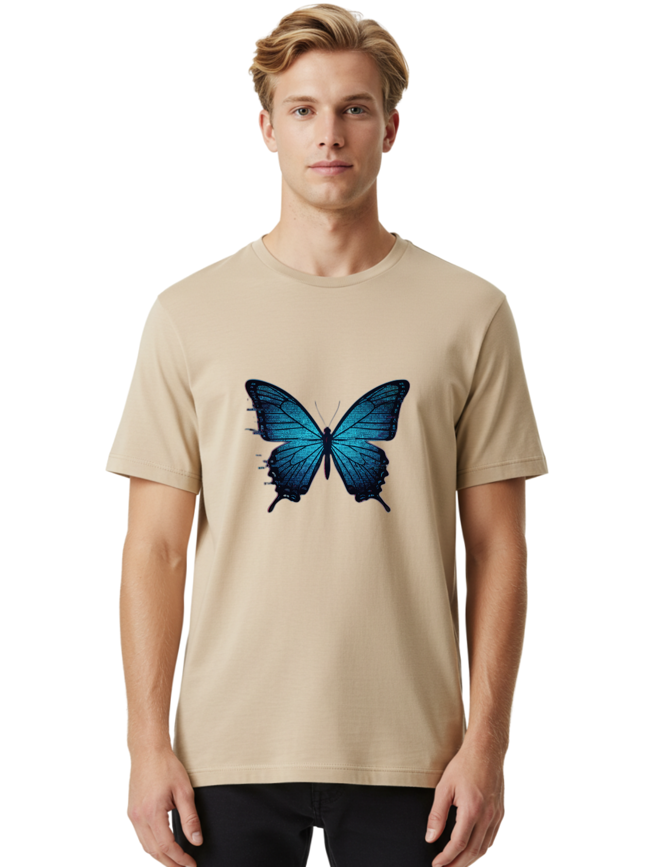 Blue-Butterfly-4 Men'S Graphic Tee, 100% Cotton, Comfortable Casual Summer Wear, Machine Washable, Vintage Camera, Old Camera, Antique Camera, Black Camera, Classic Photography, Photography Equipment, Nostalgic Device, Film Camera, Camera Art Bah599