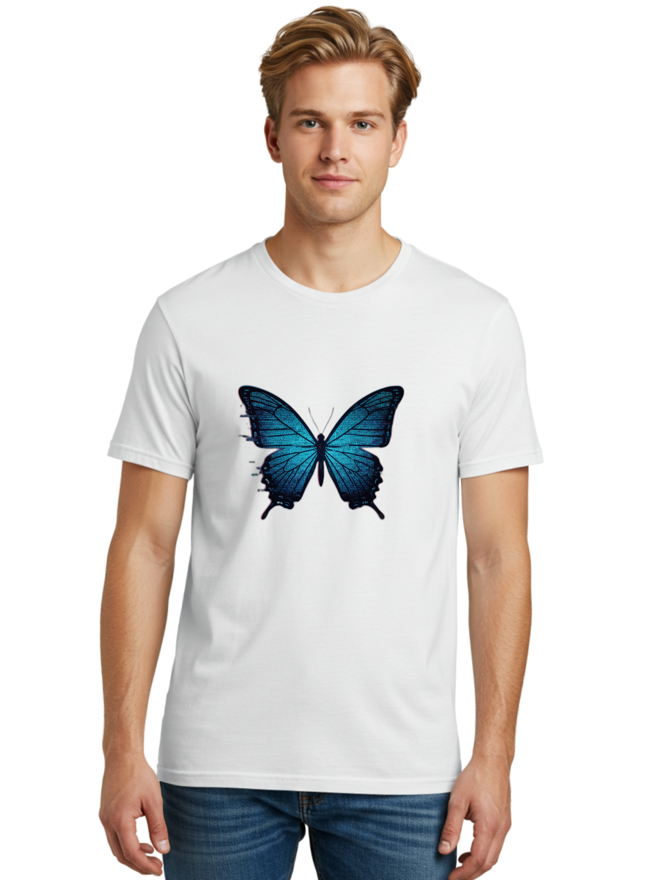 Blue-Butterfly-4 Men'S Graphic Tee, 100% Cotton, Comfortable Casual Summer Wear, Machine Washable, Vintage Camera, Old Camera, Antique Camera, Black Camera, Classic Photography, Photography Equipment, Nostalgic Device, Film Camera, Camera Art Bah599